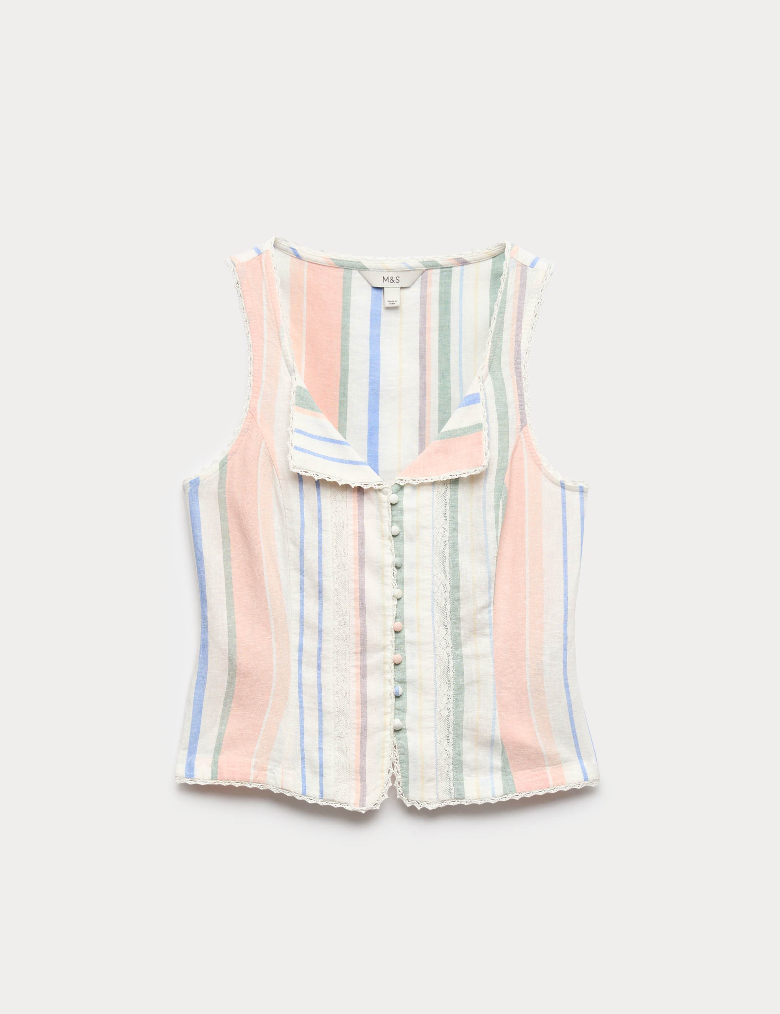 Linen Rich Lace Insert Corset Top