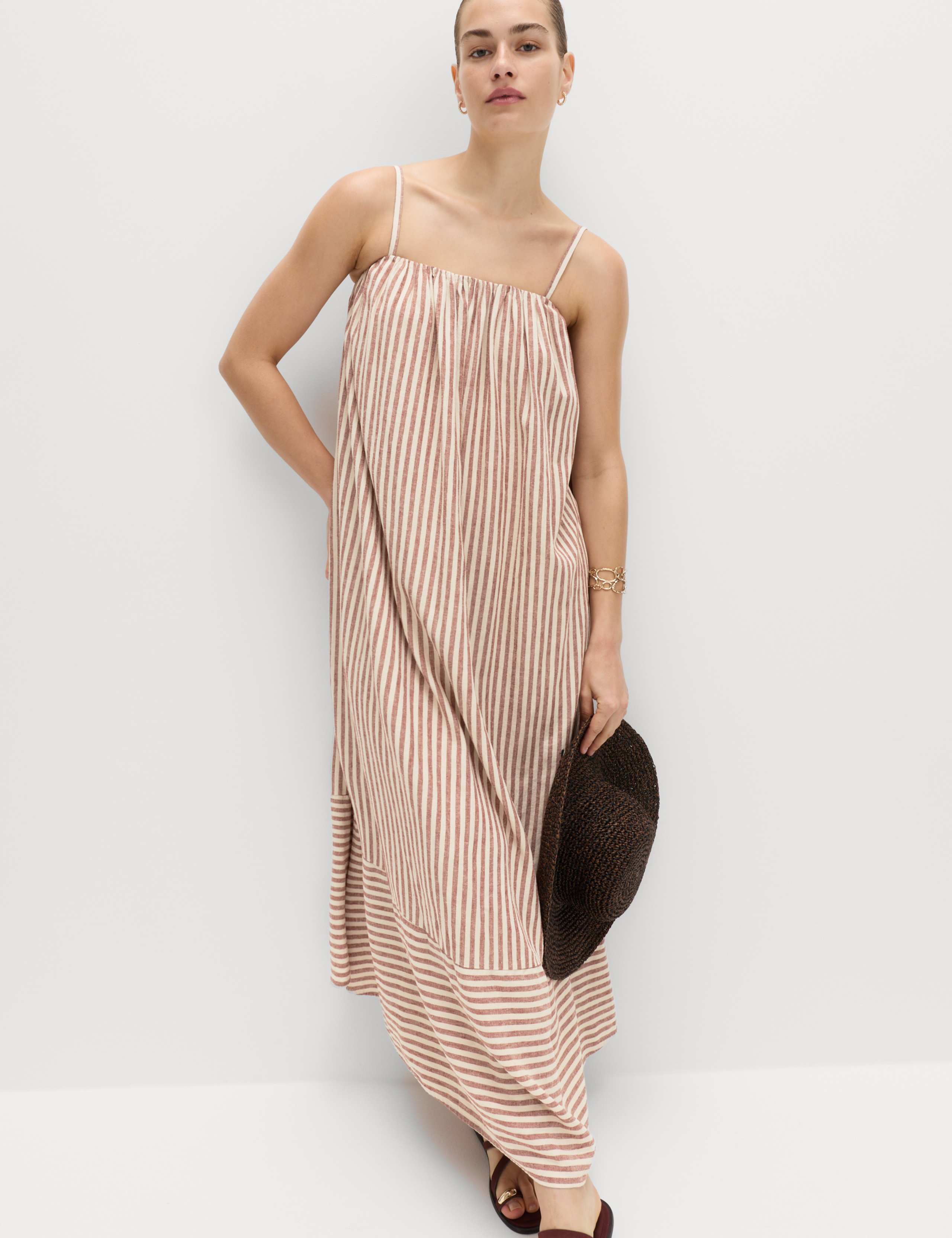 Linen Rich Striped Maxi Slip Dress