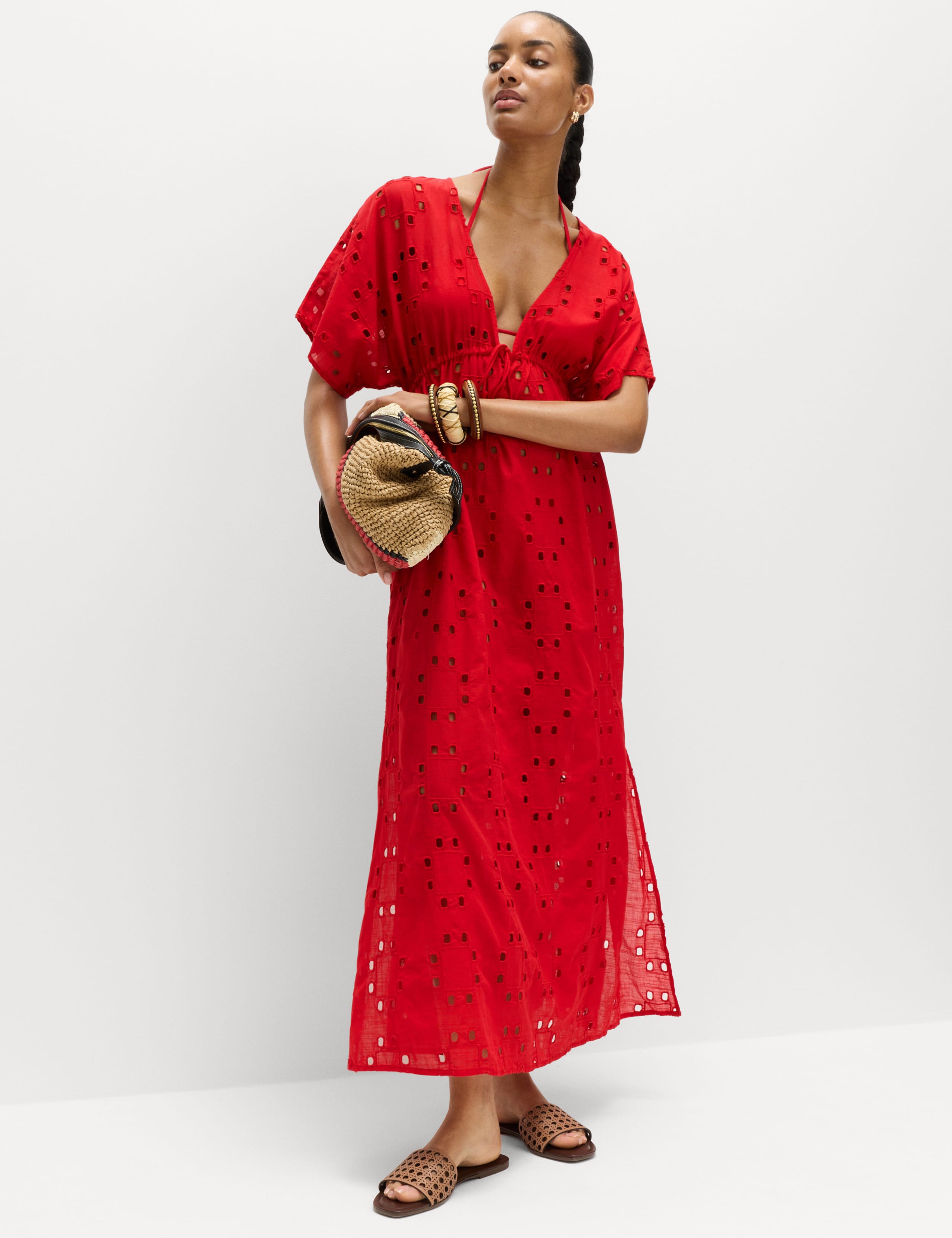 Pure Cotton Cutwork Detail Maxi Kaftan