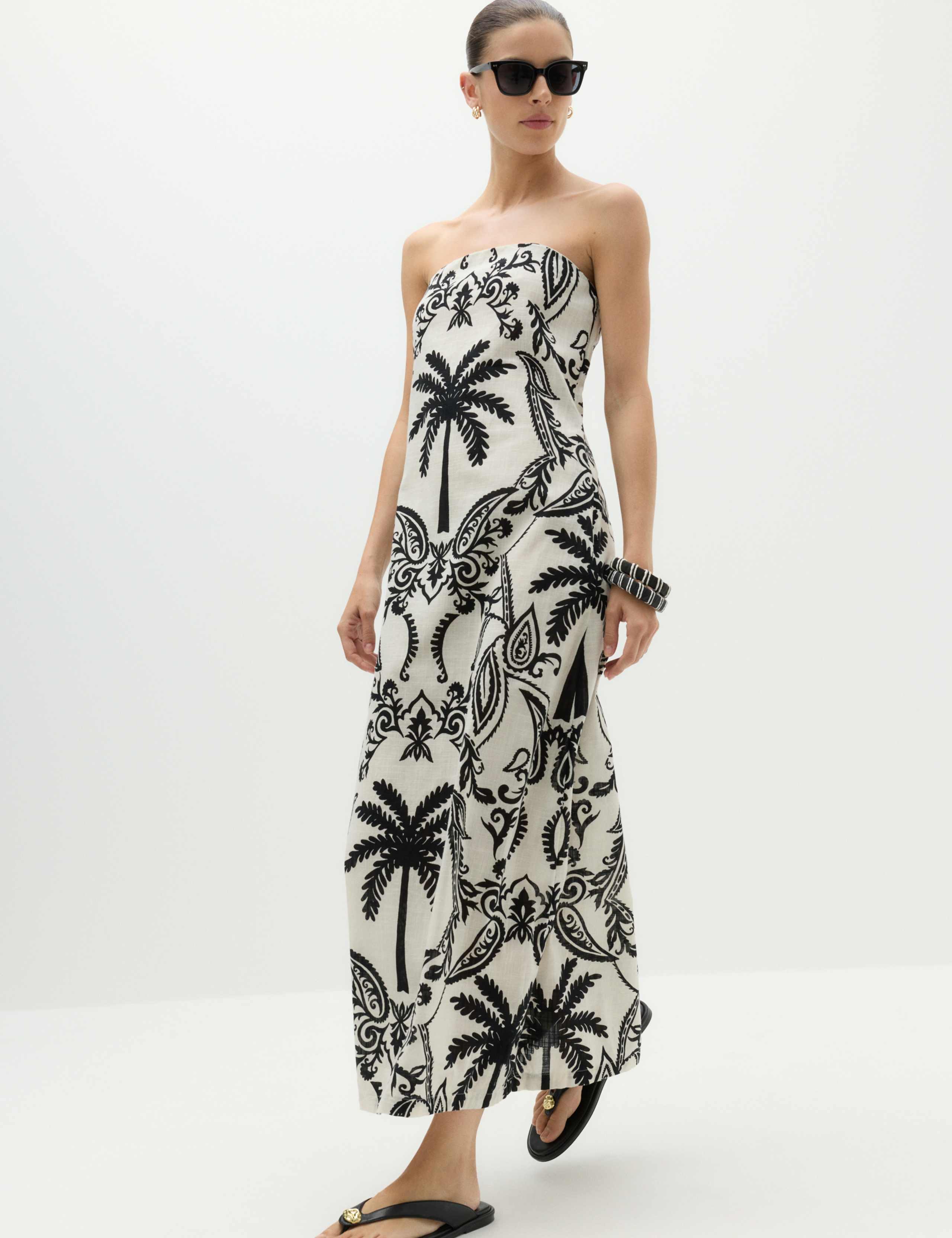 Pure Cotton Printed Midi Bandeau Dress