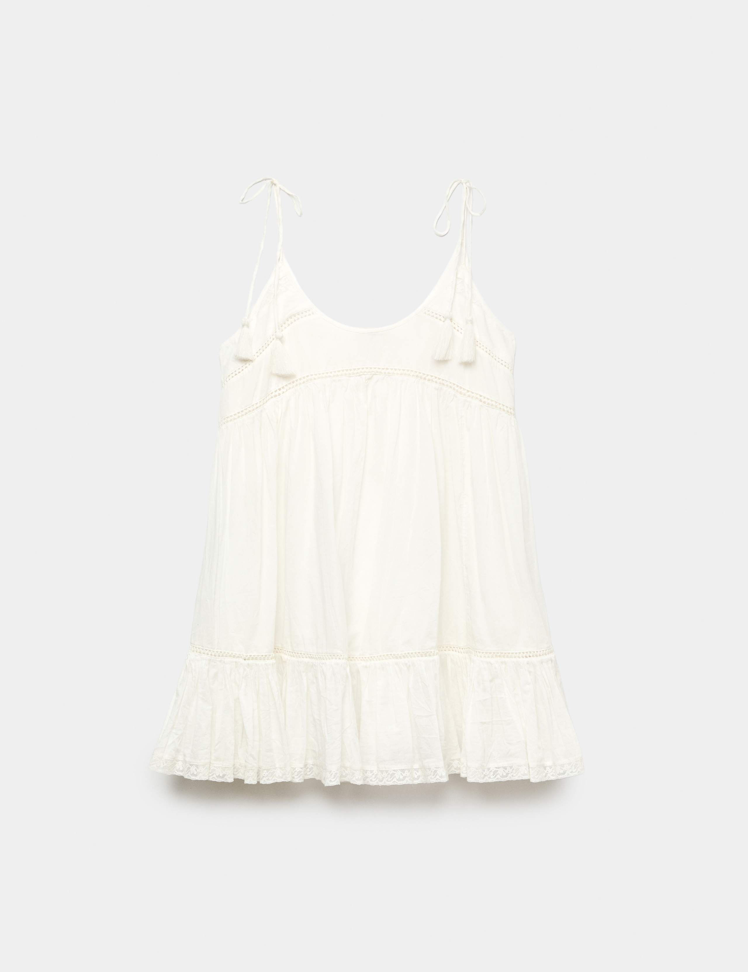 Pure Cotton Lace Insert Mini Smock Dress