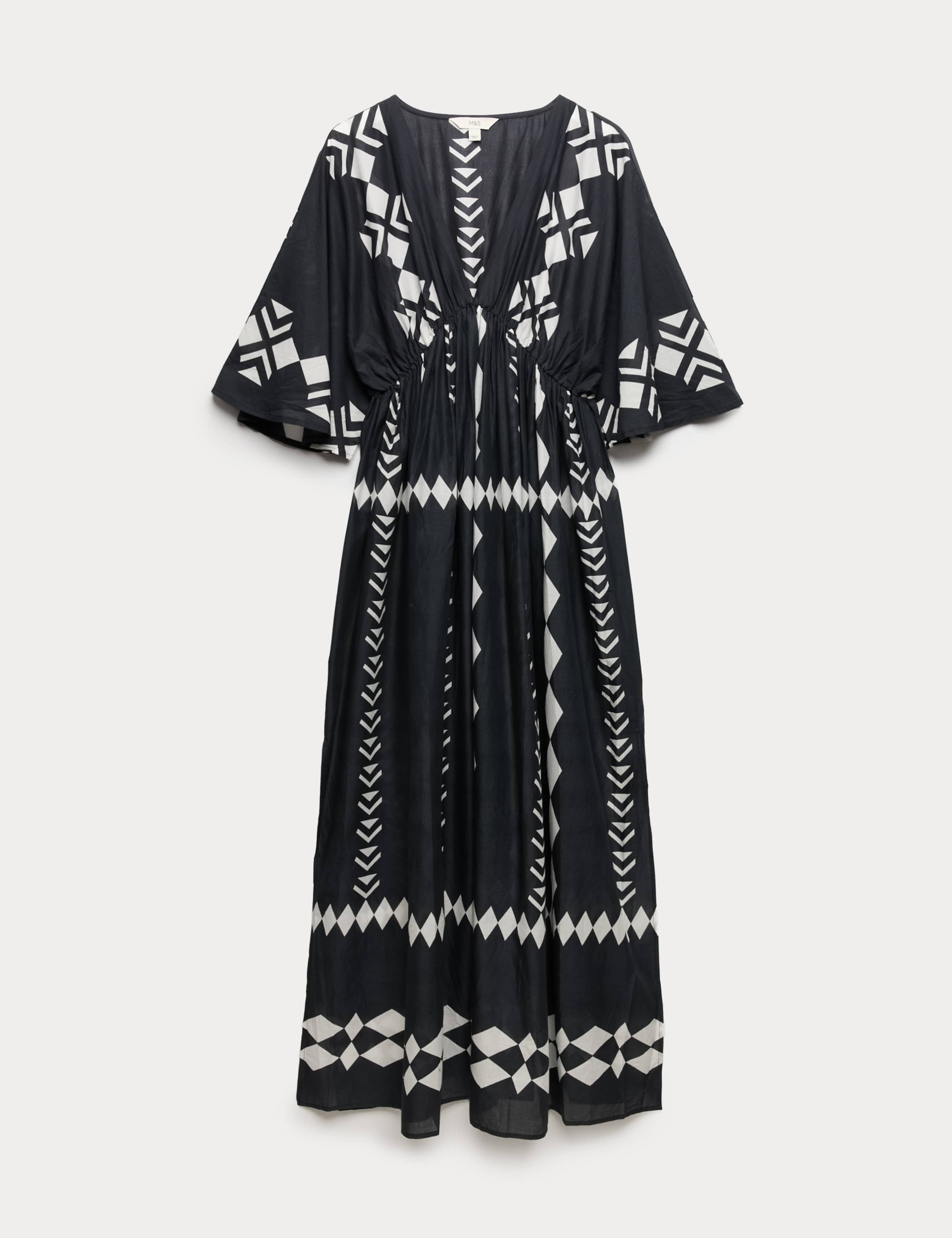 Pure Cotton Printed V-Neck Sheer Kaftan