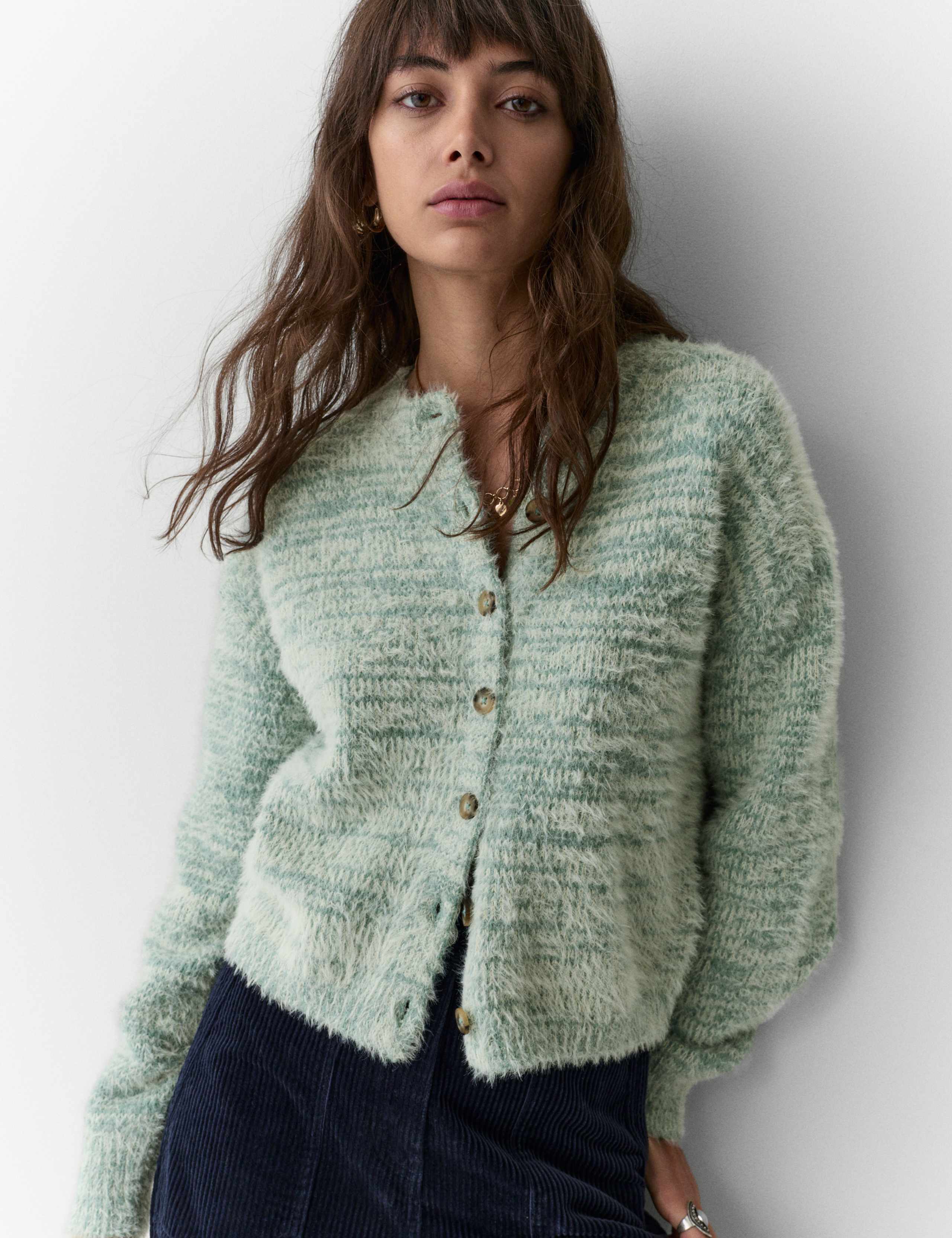 Textured Cardigan with Wool