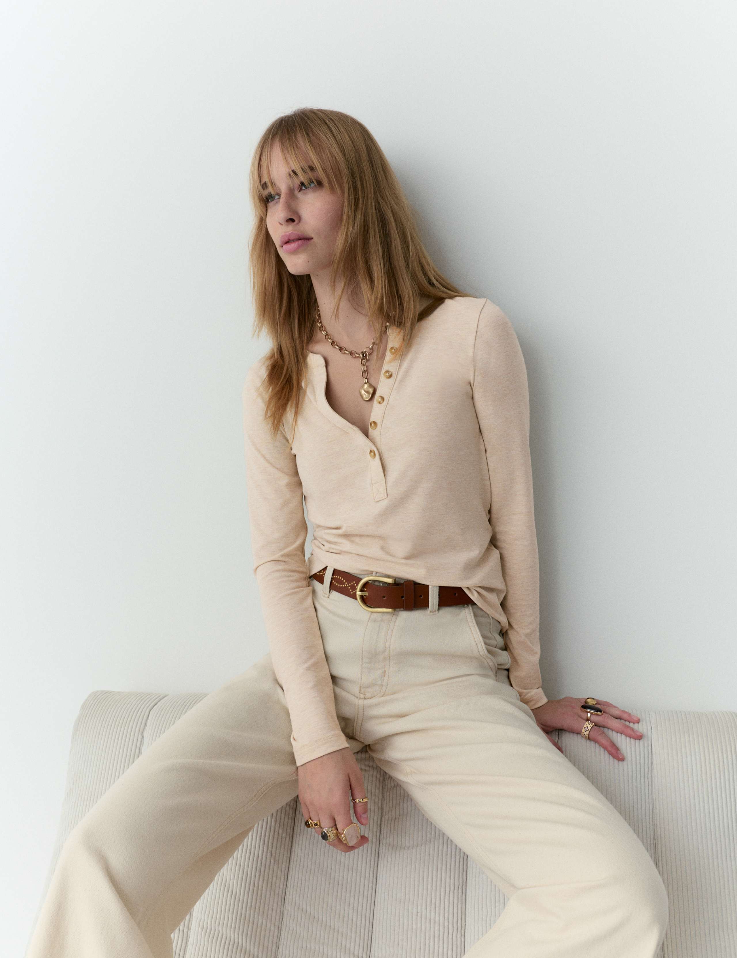 Marled Jersey Henley Top