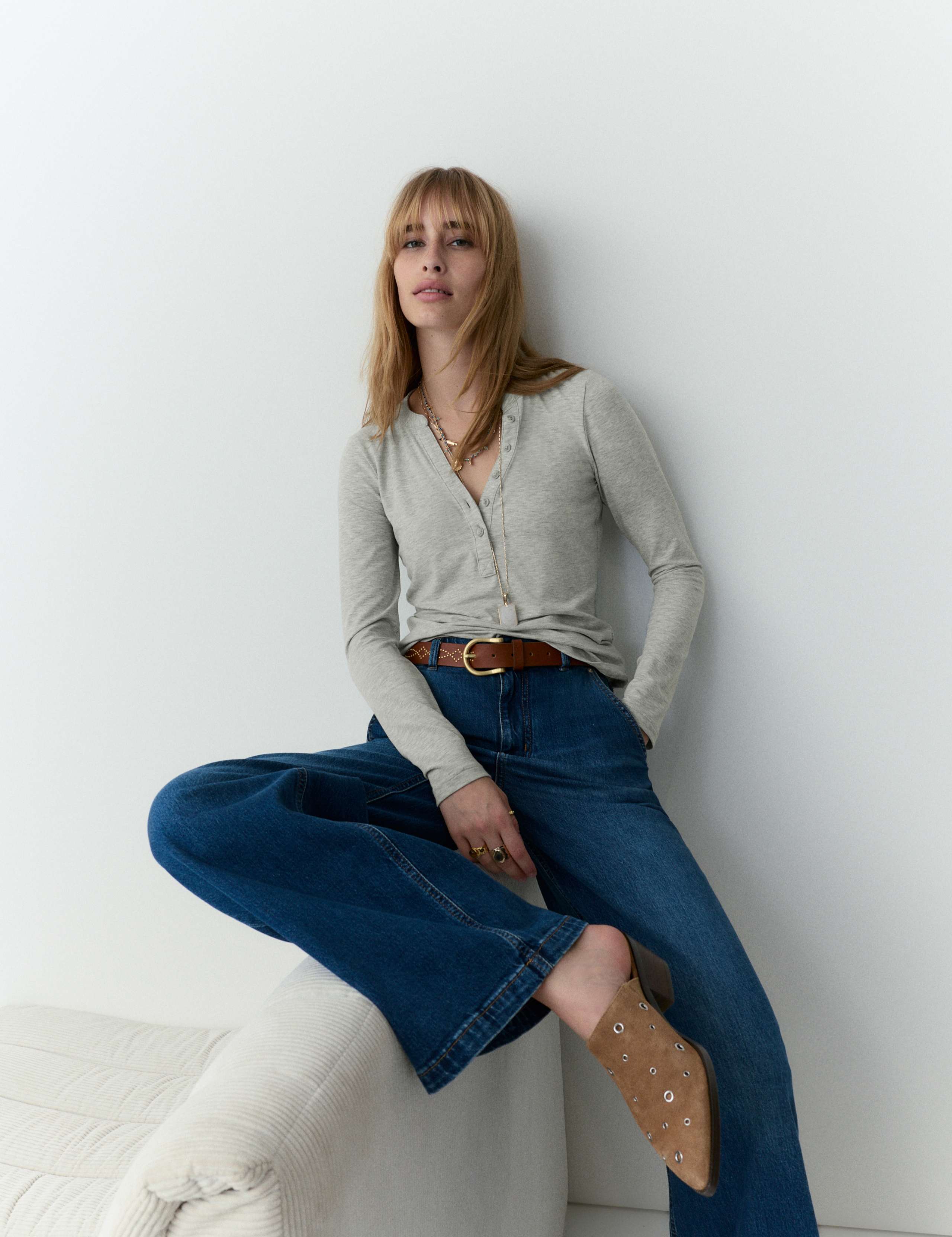 Marled Jersey Henley Top