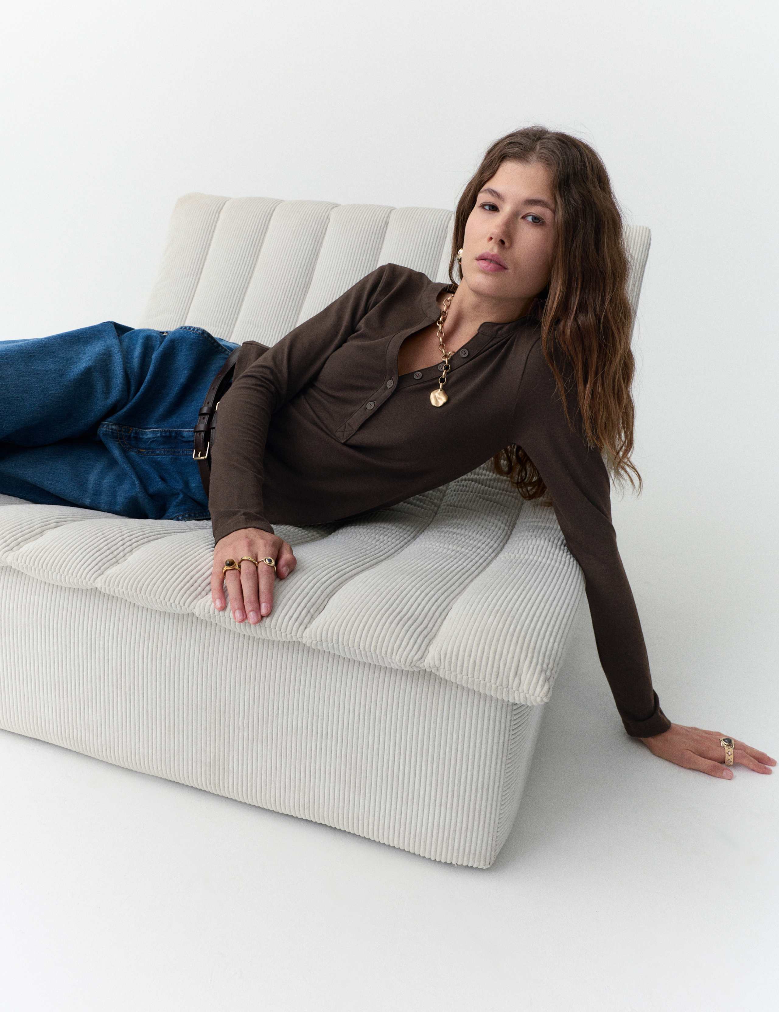Marled Jersey Henley Top
