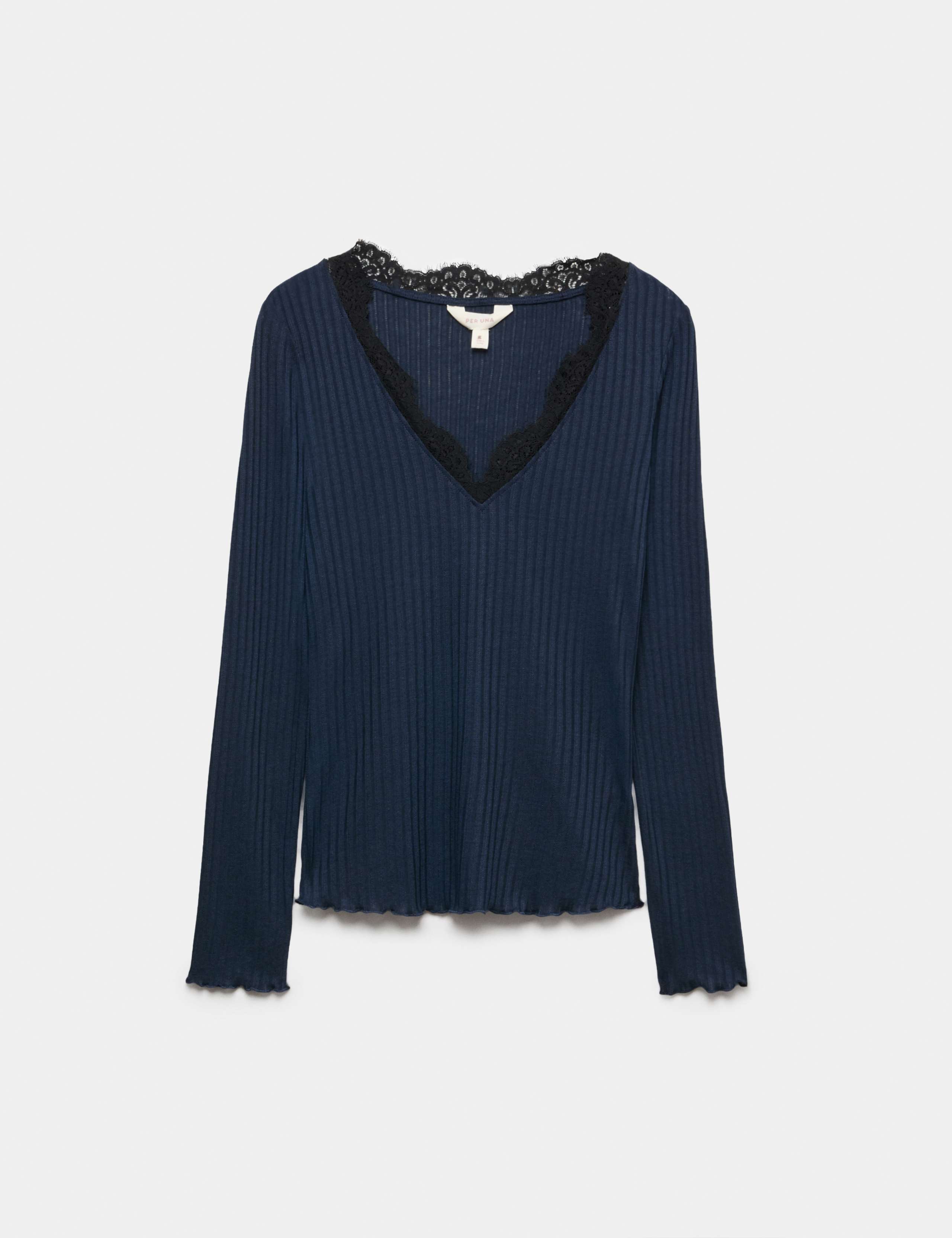 Lace Trim Pointelle Long Sleeve Top