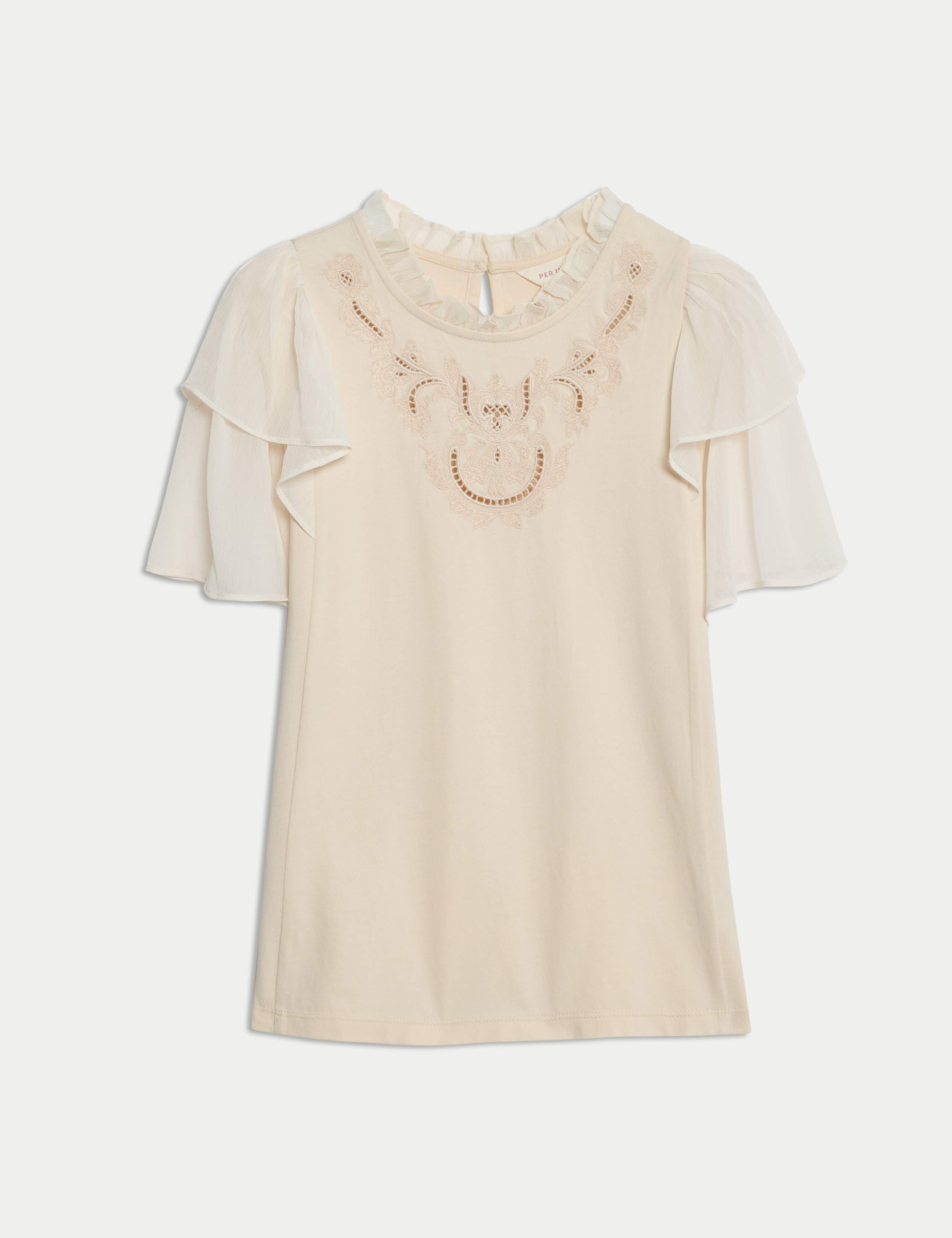 Pure Cotton Embroidered Crew Neck Top