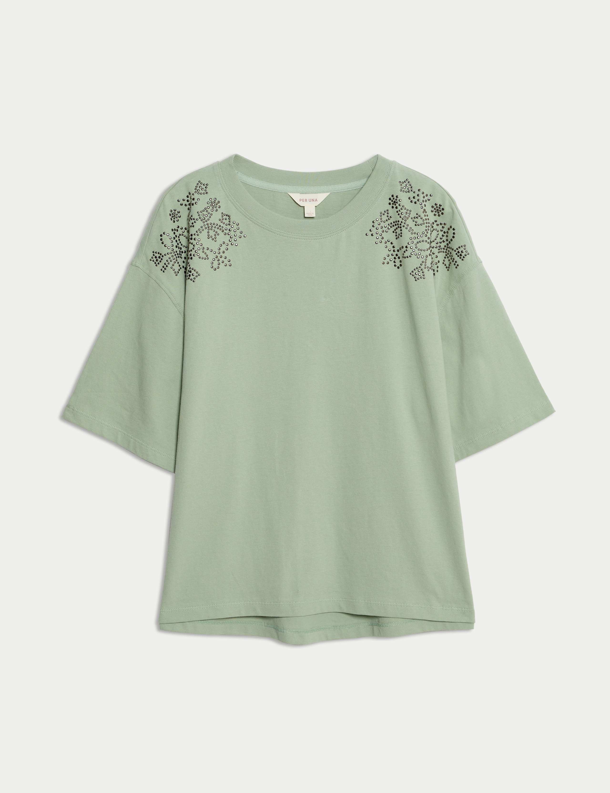 Pure Cotton Studded Western Crew Neck T-Shirt