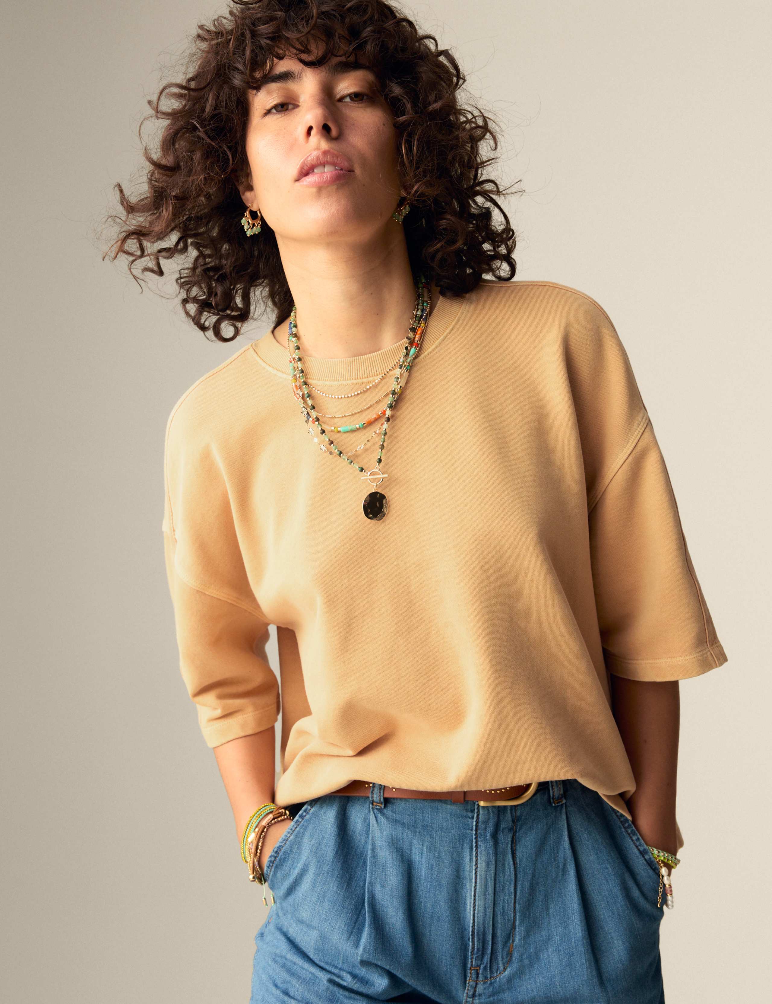 Pure Cotton Crew Neck Boxy Sweatshirt
