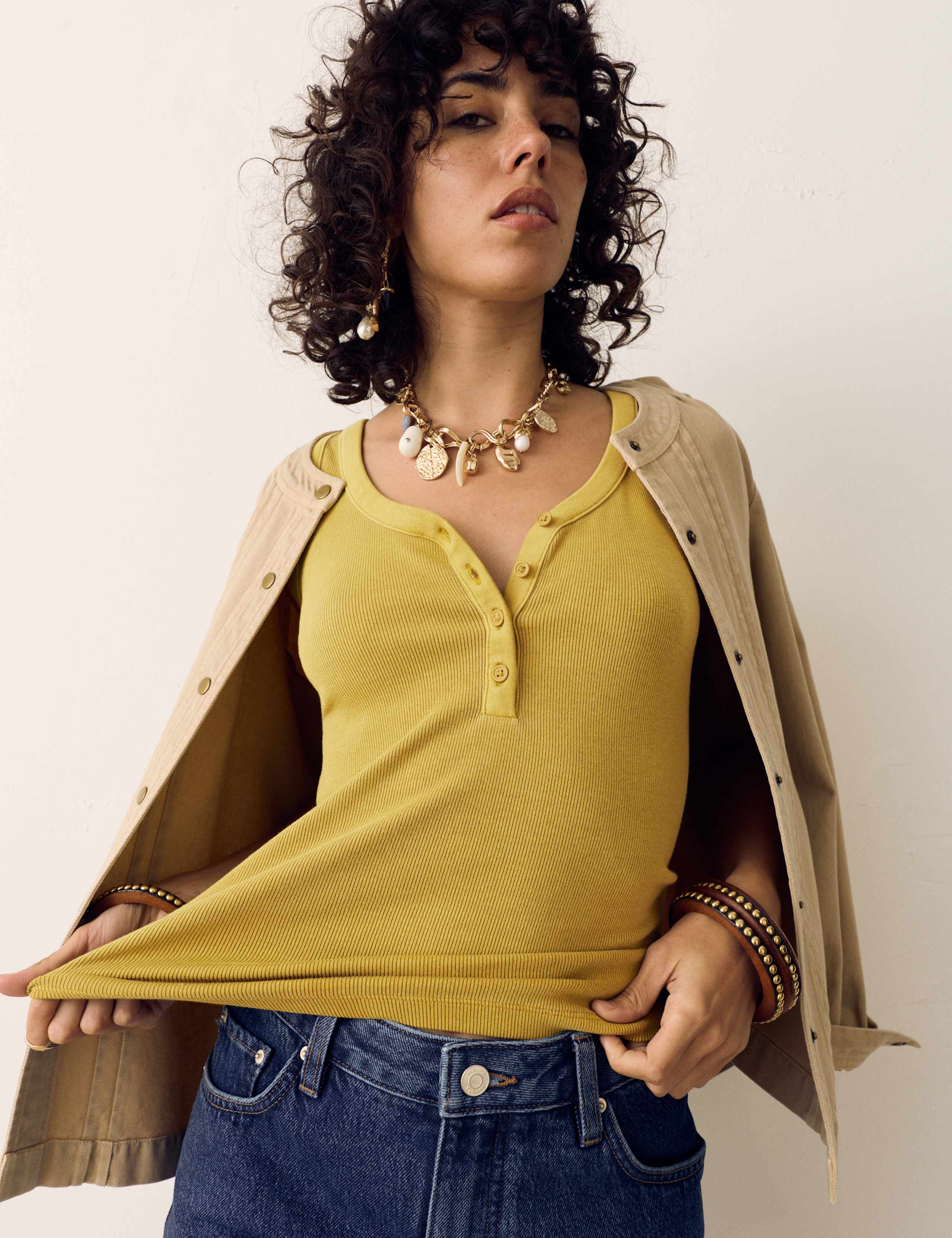 Cotton Modal Blend Scoop Neck Henley Vest