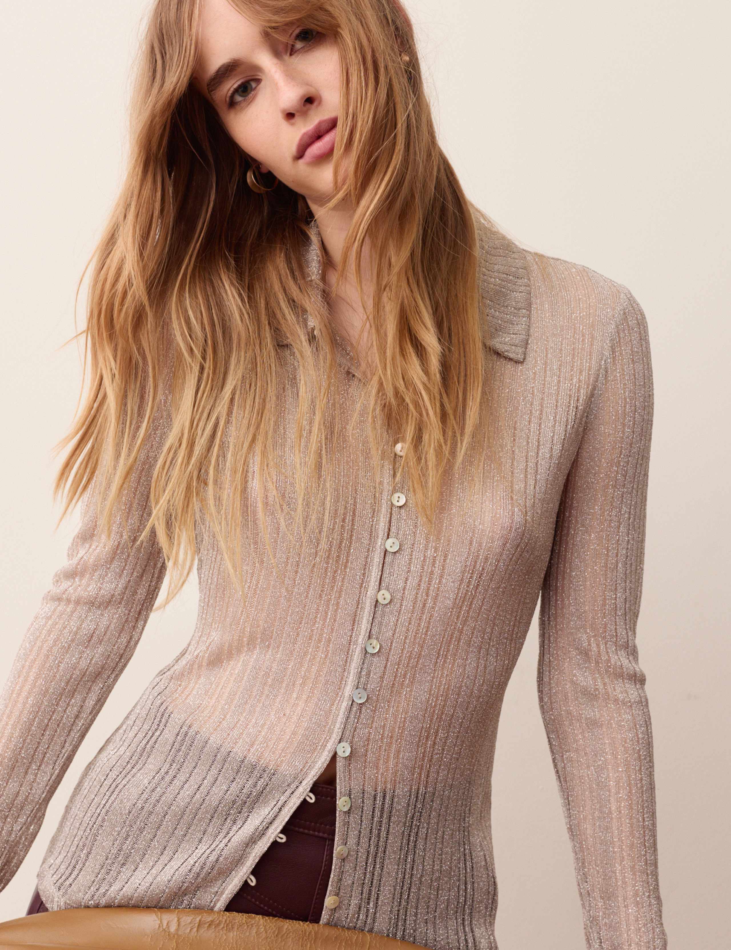 Shimmer Knitted Long Sleeve Shirt