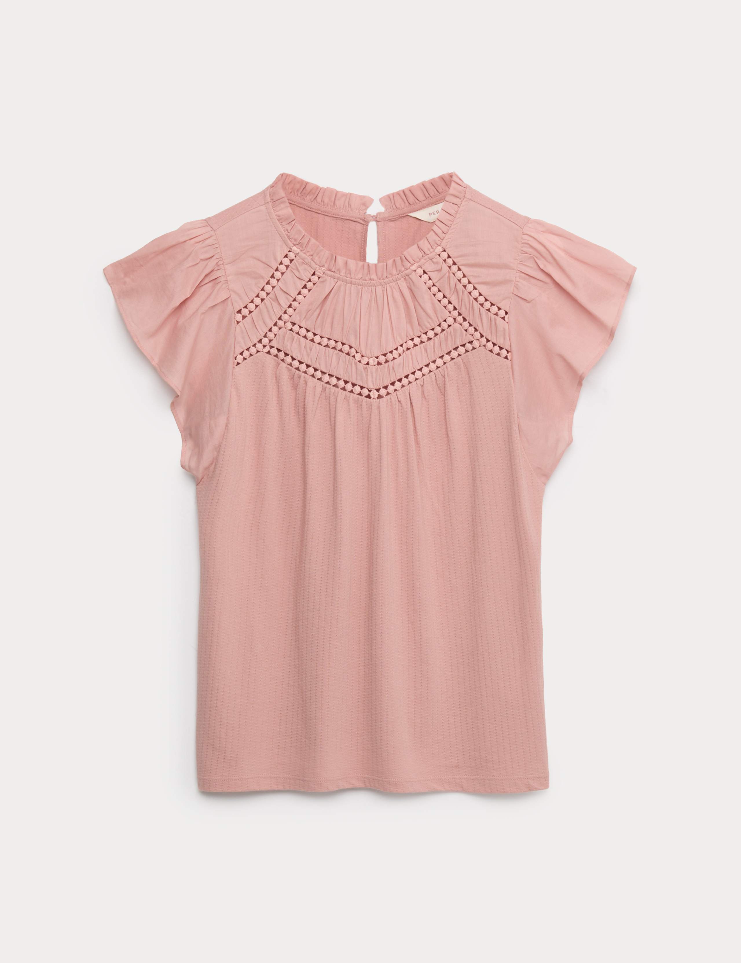 Pure Cotton Pintuck Yoke Angel Sleeve Top