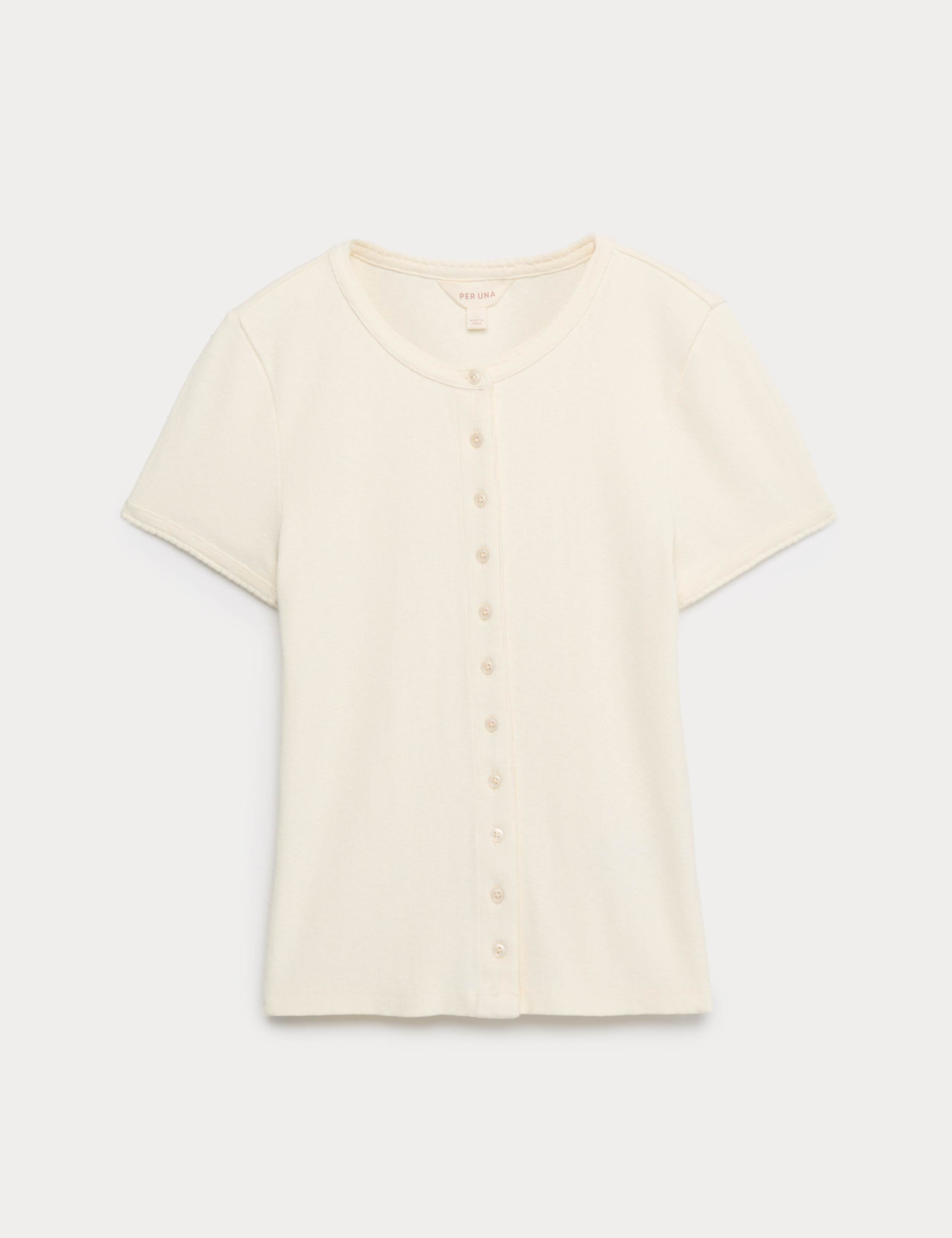 Cotton Rich Ribbed Button Front Top