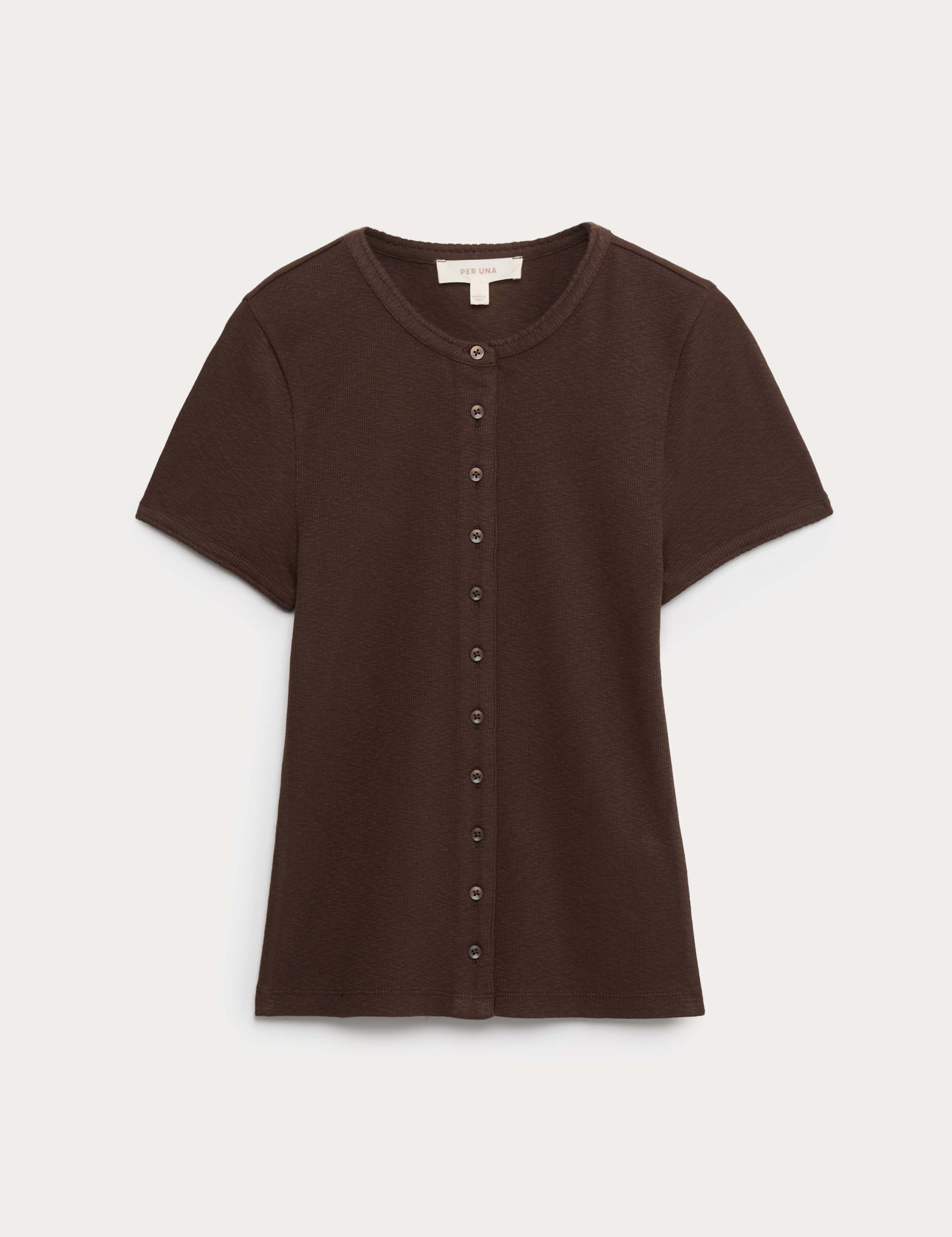 Cotton Rich Ribbed Button Front Top