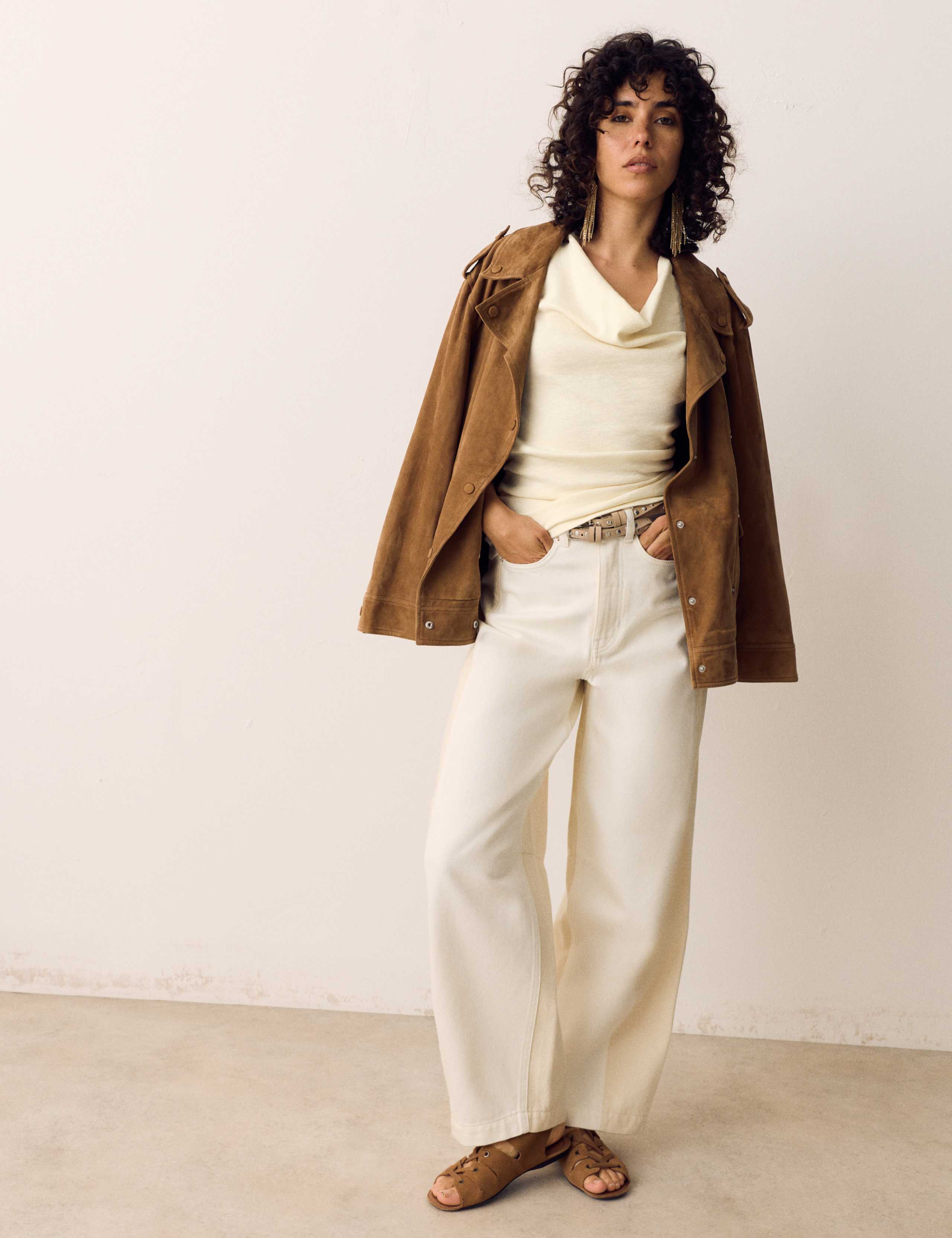 Cotton Rich Ribbed Ruched Cowl Neck Vest