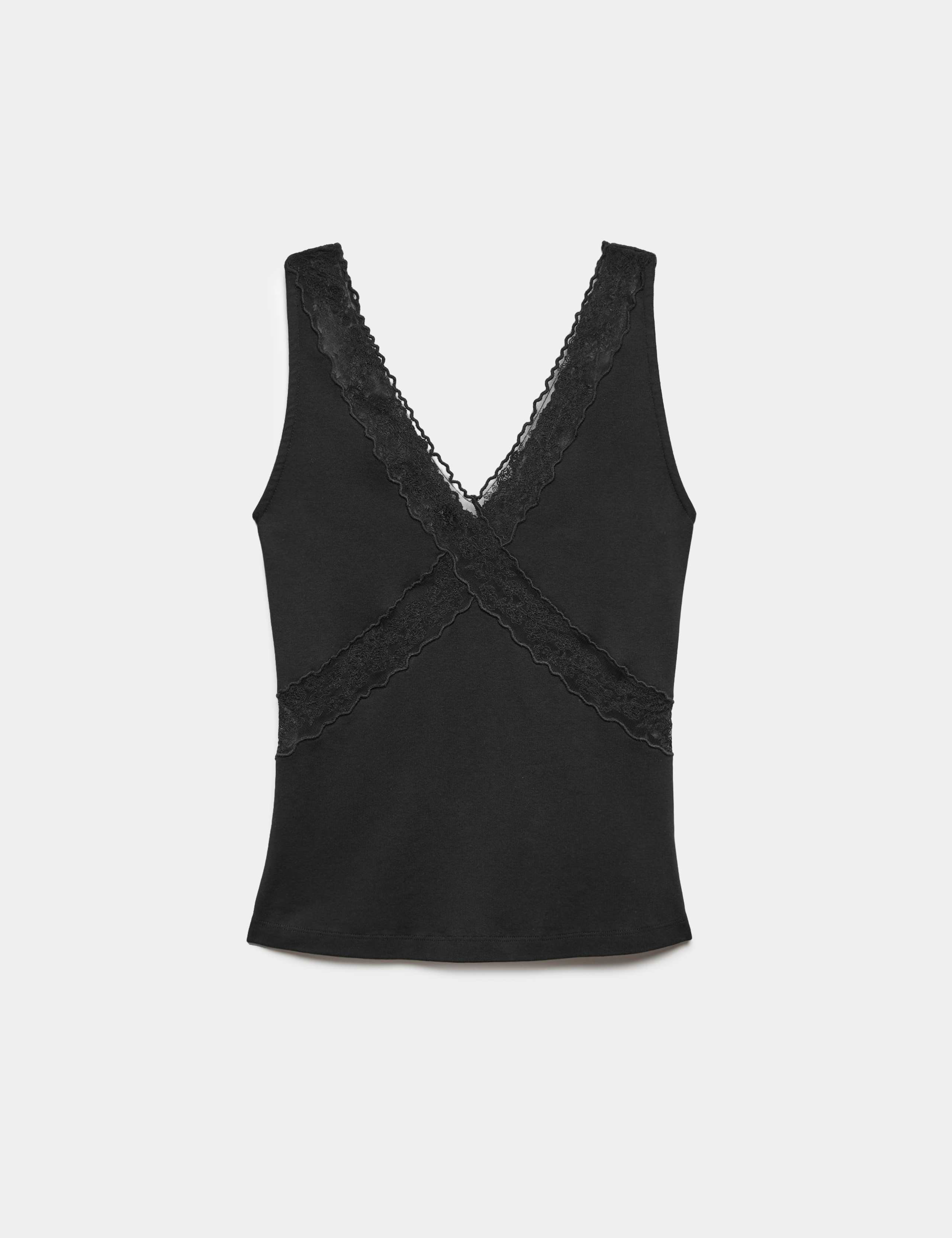 Jersey V-Neck Lace Insert Cami Top