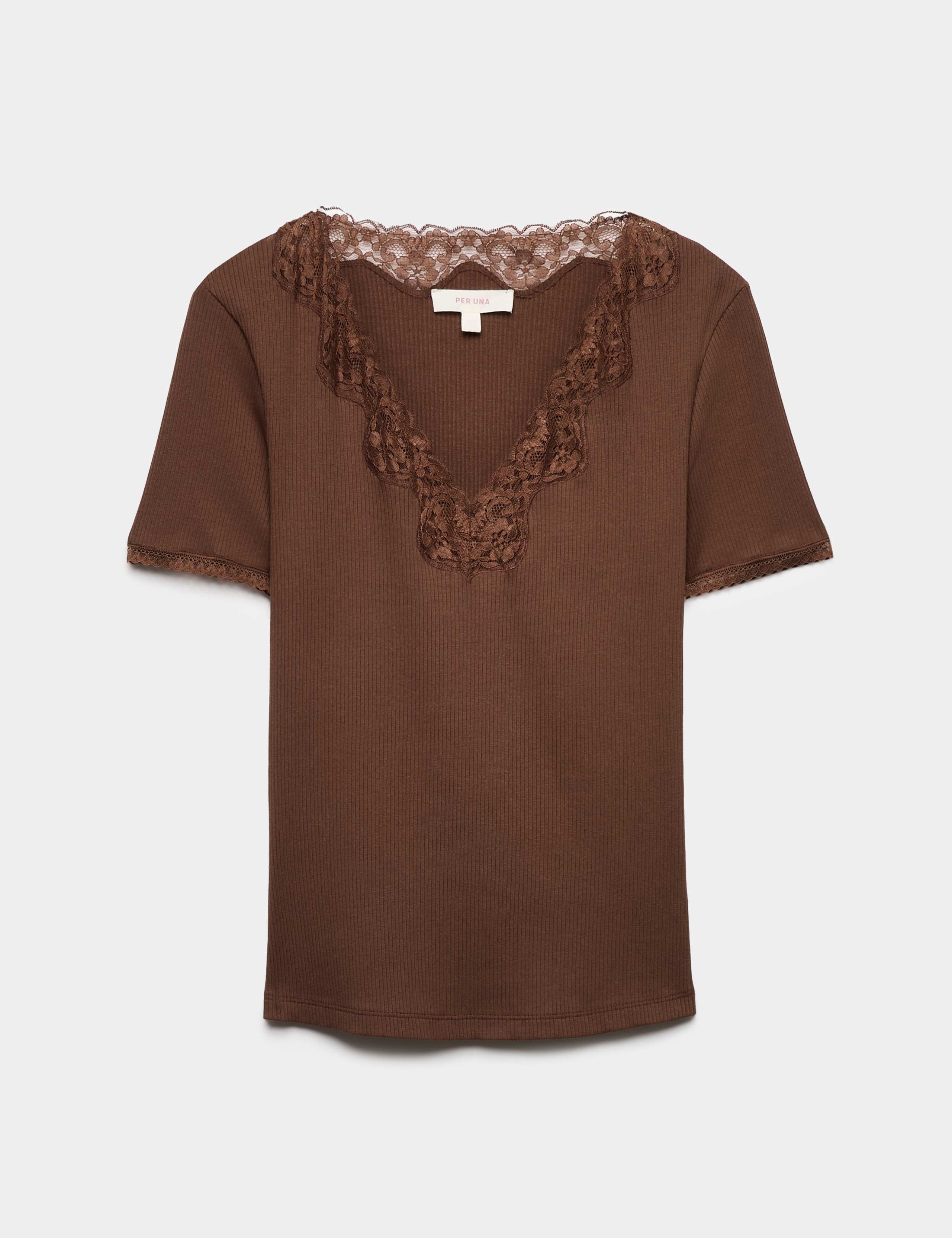 Lace Insert V-Neck Short Sleeve T-Shirt