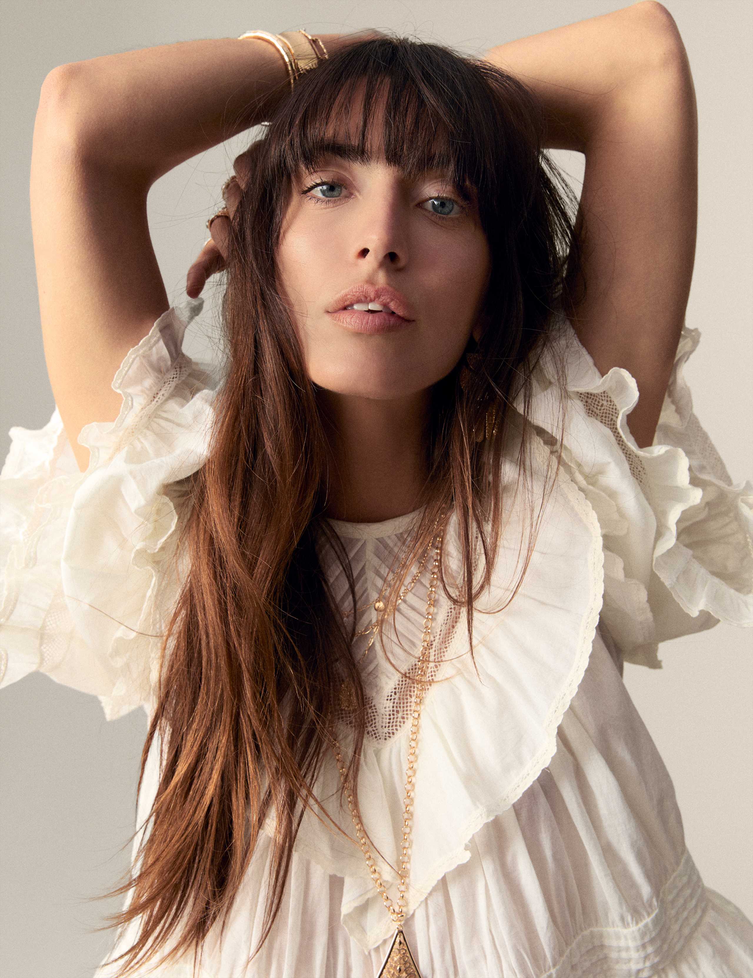 Pure Cotton Round Neck Ruffle Blouse