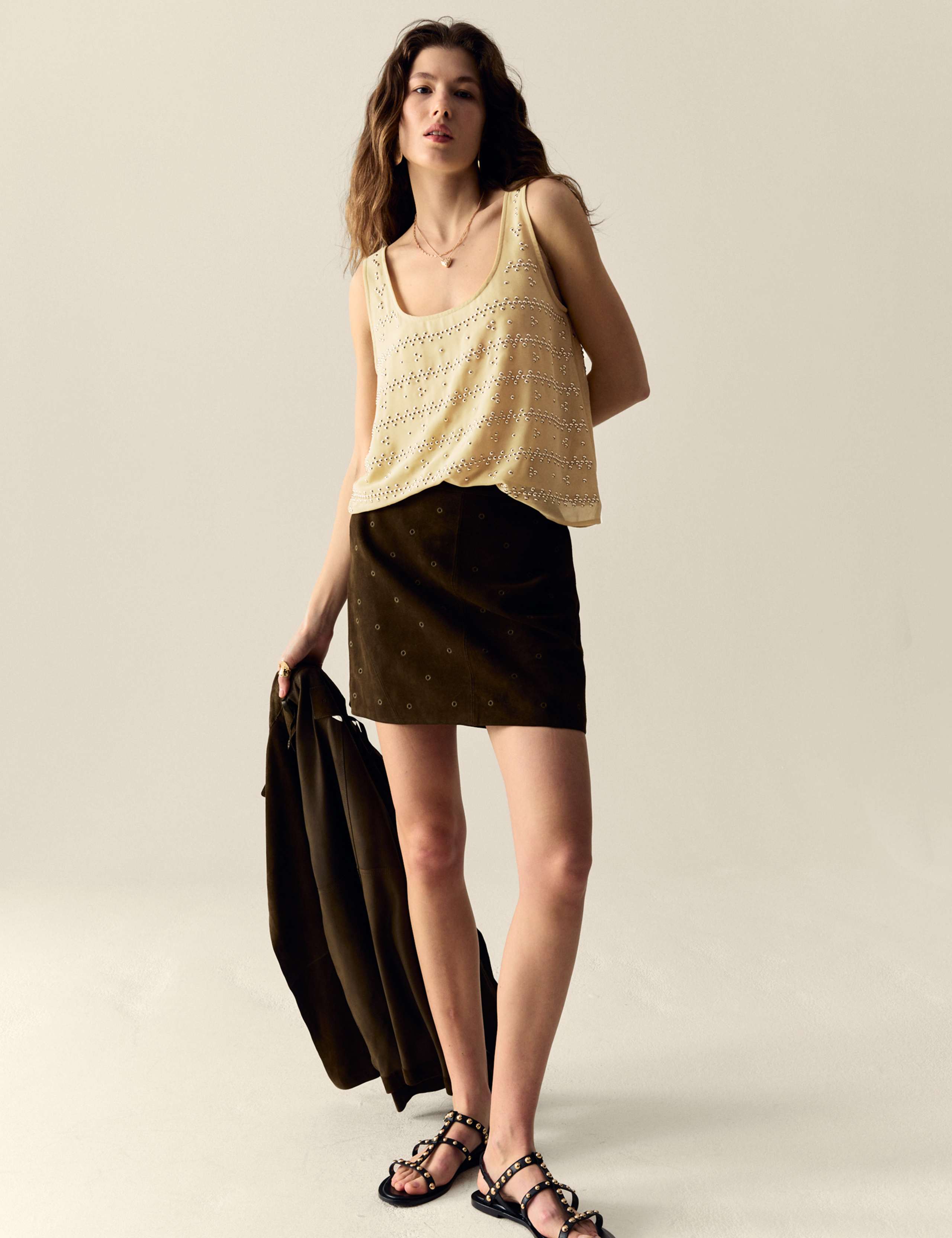 Embellished Studded Scoop Neck Cami Top