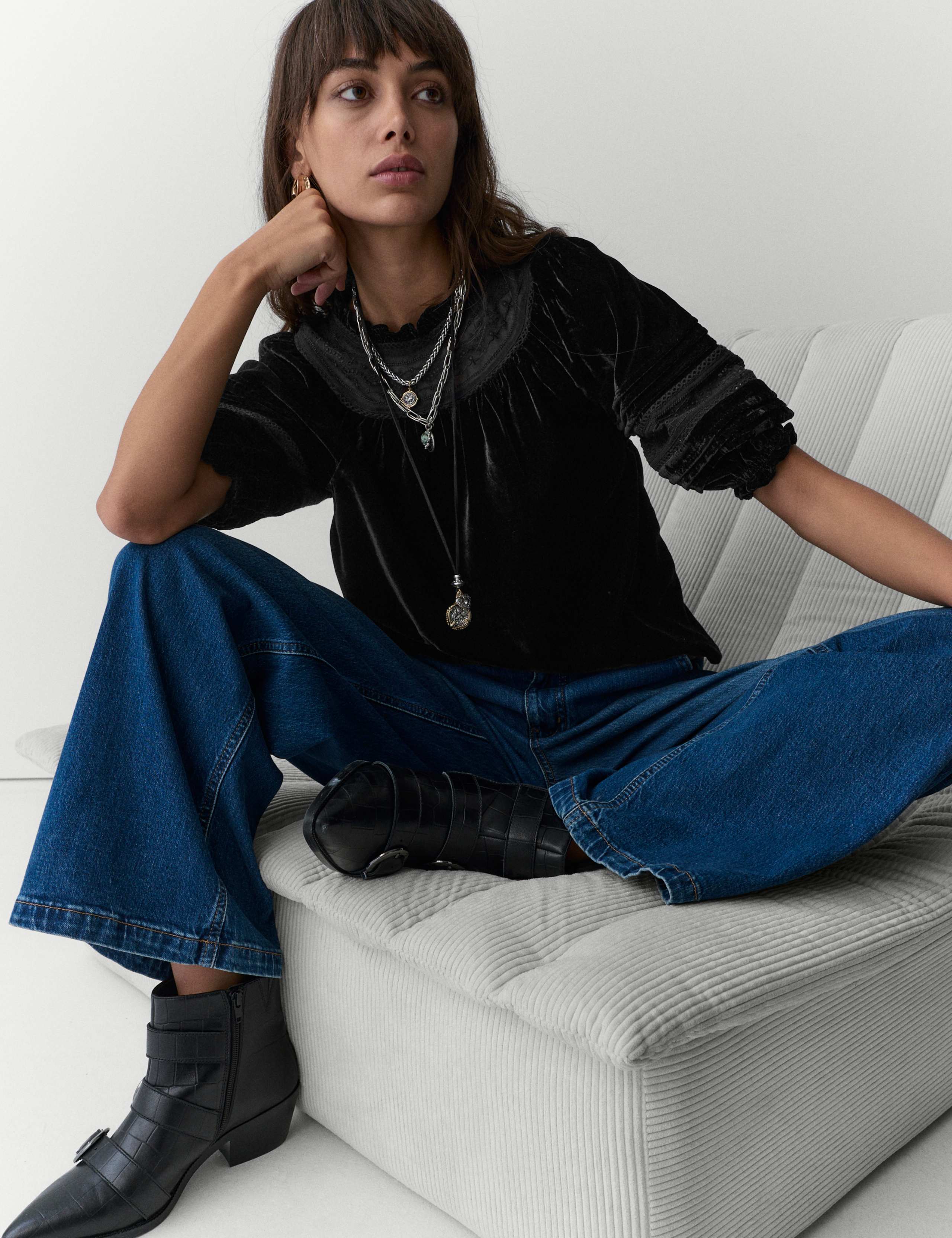 Velvet Embroidered Blouse