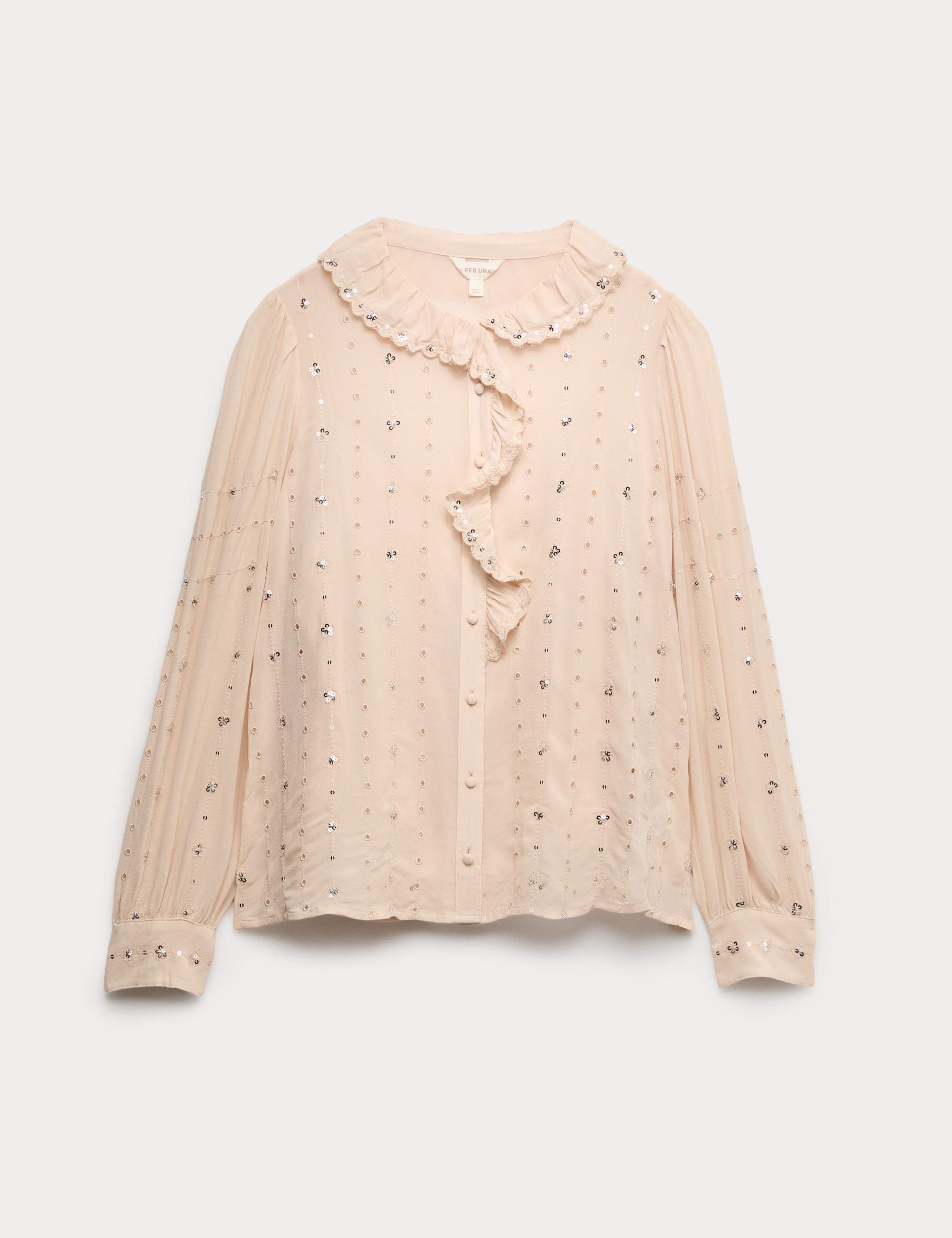 Sheer Sequin Ruffle Shirt