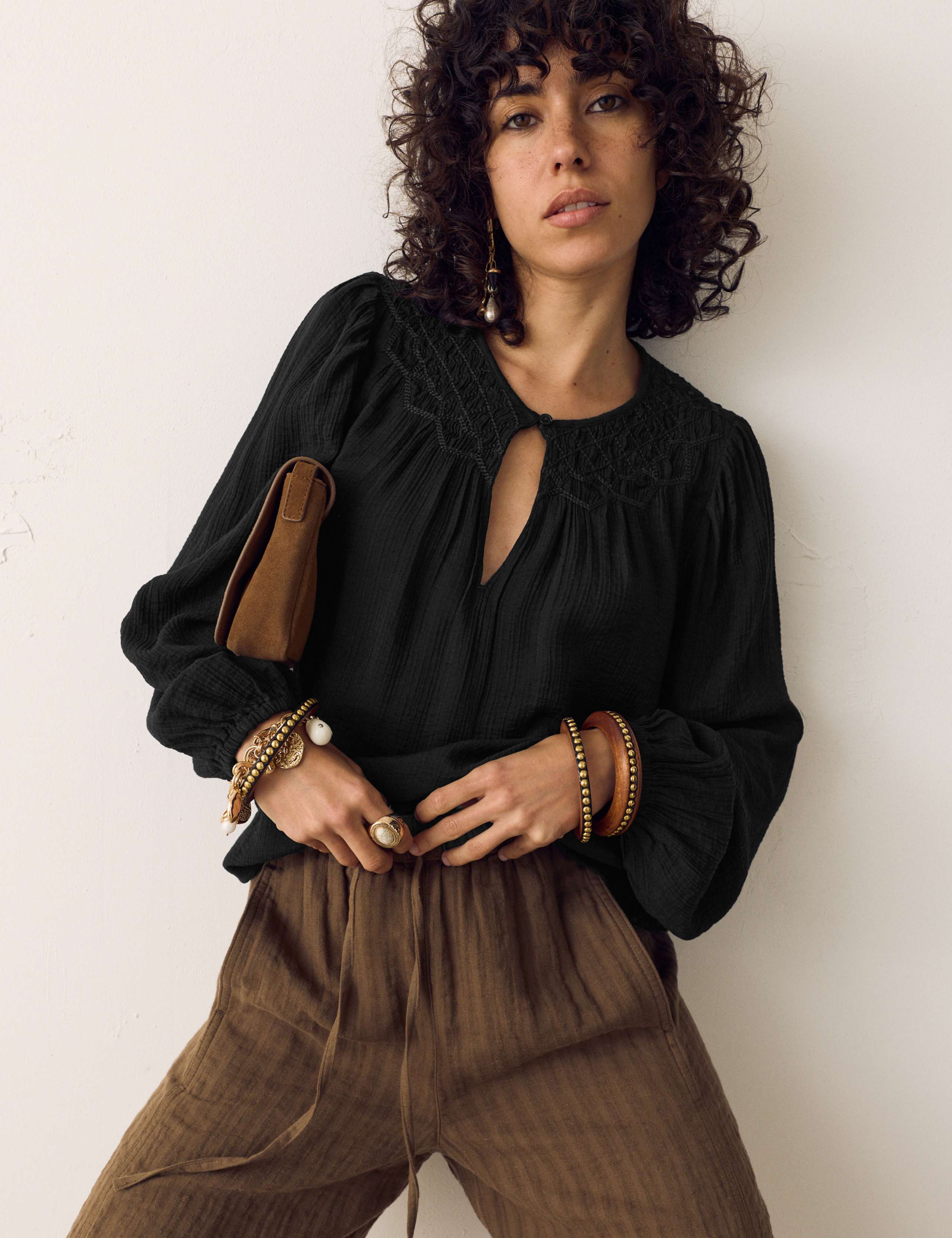 Double Cloth Smocked Blouse