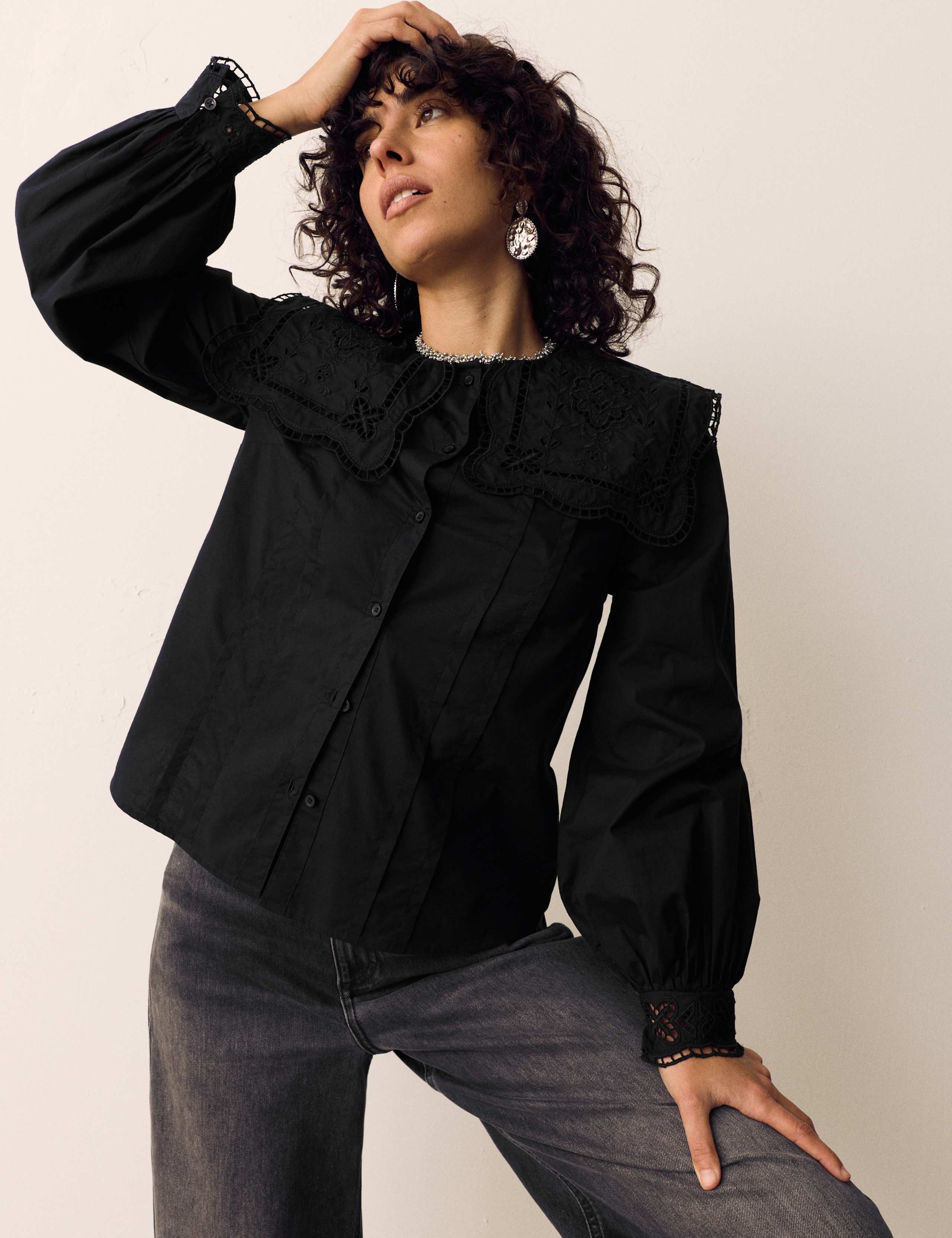 Pure Cotton Broderie Collar Shirt