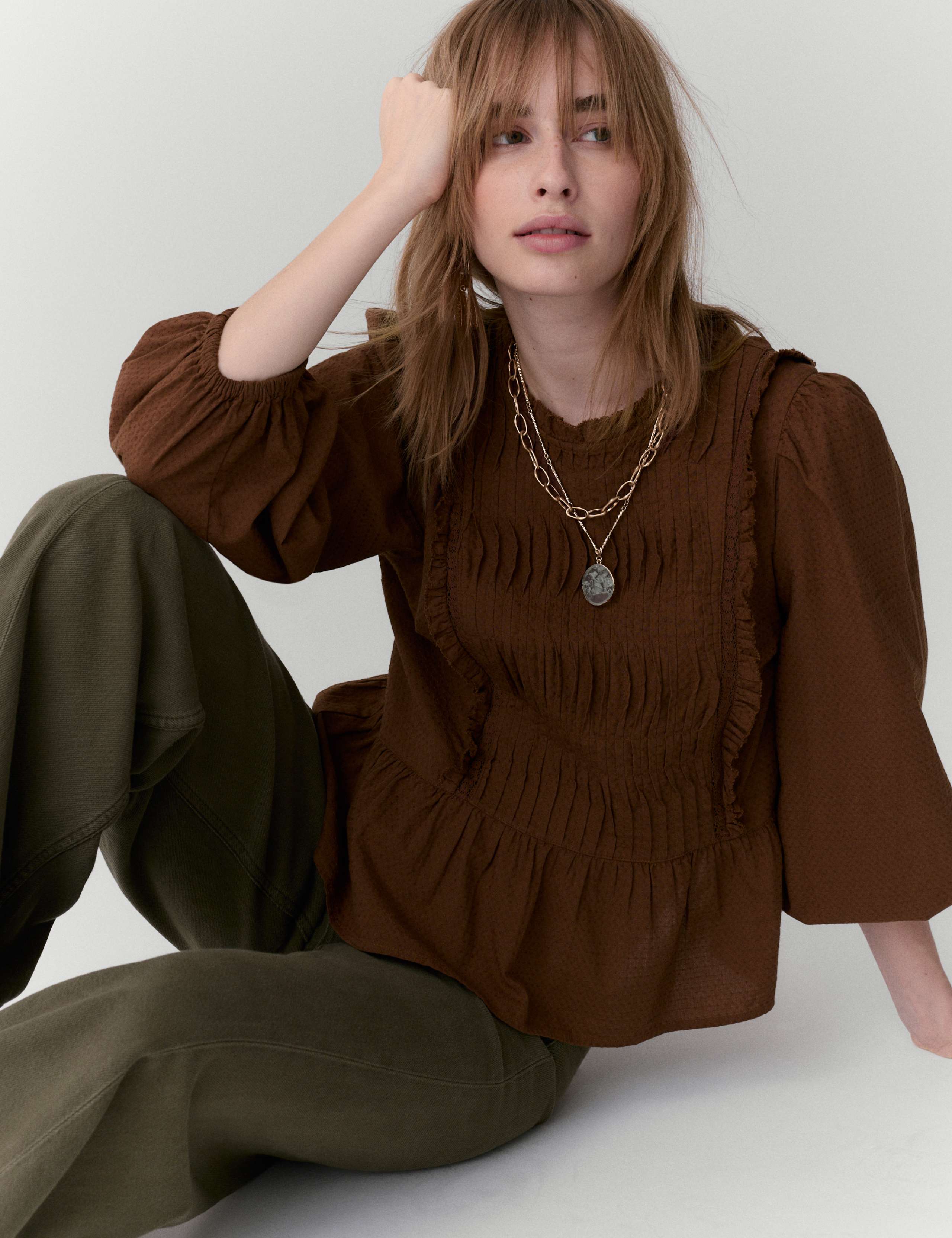 Pure Cotton Pleat Front Blouse