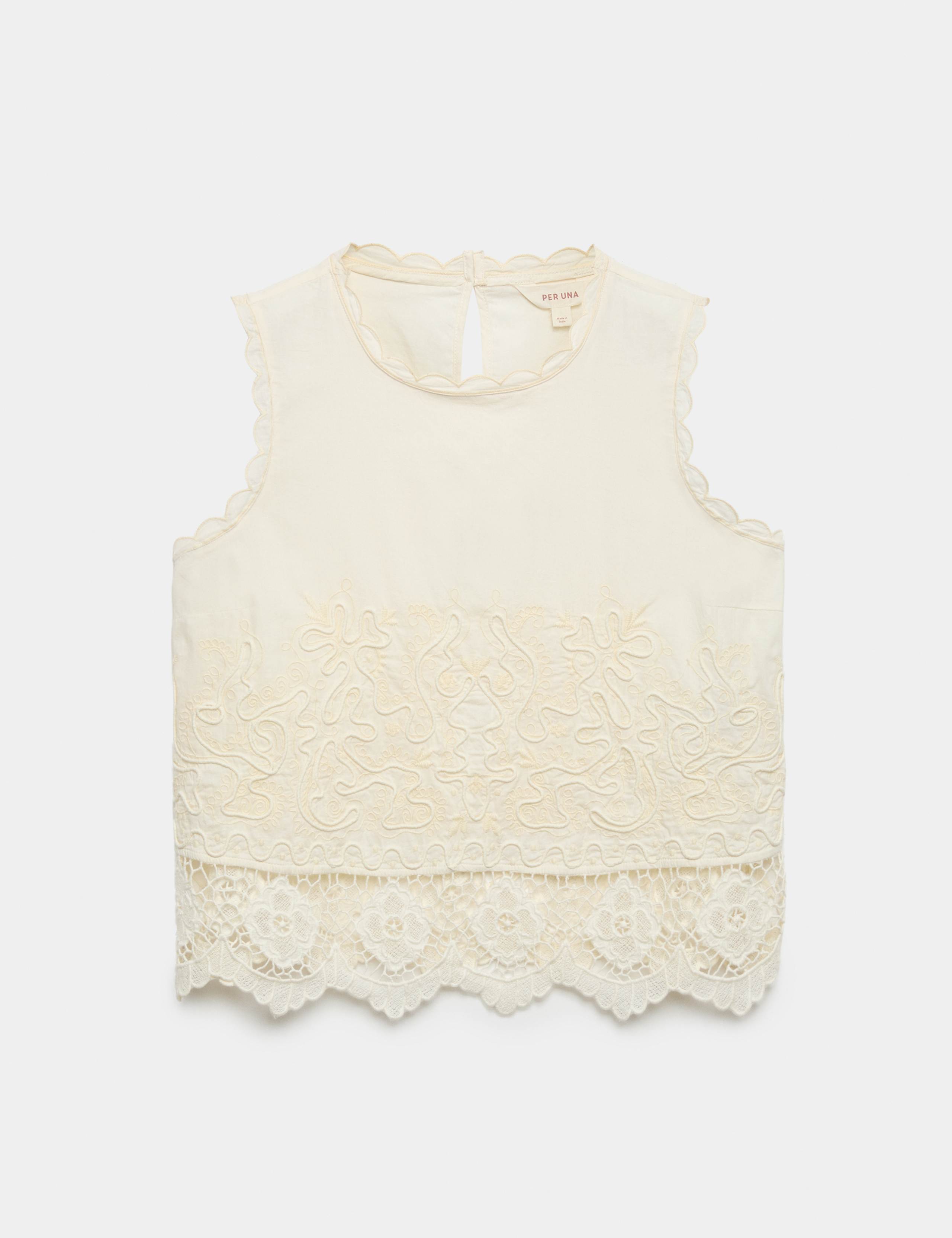 Pure Cotton Corded Embroidered Sleeveless Top