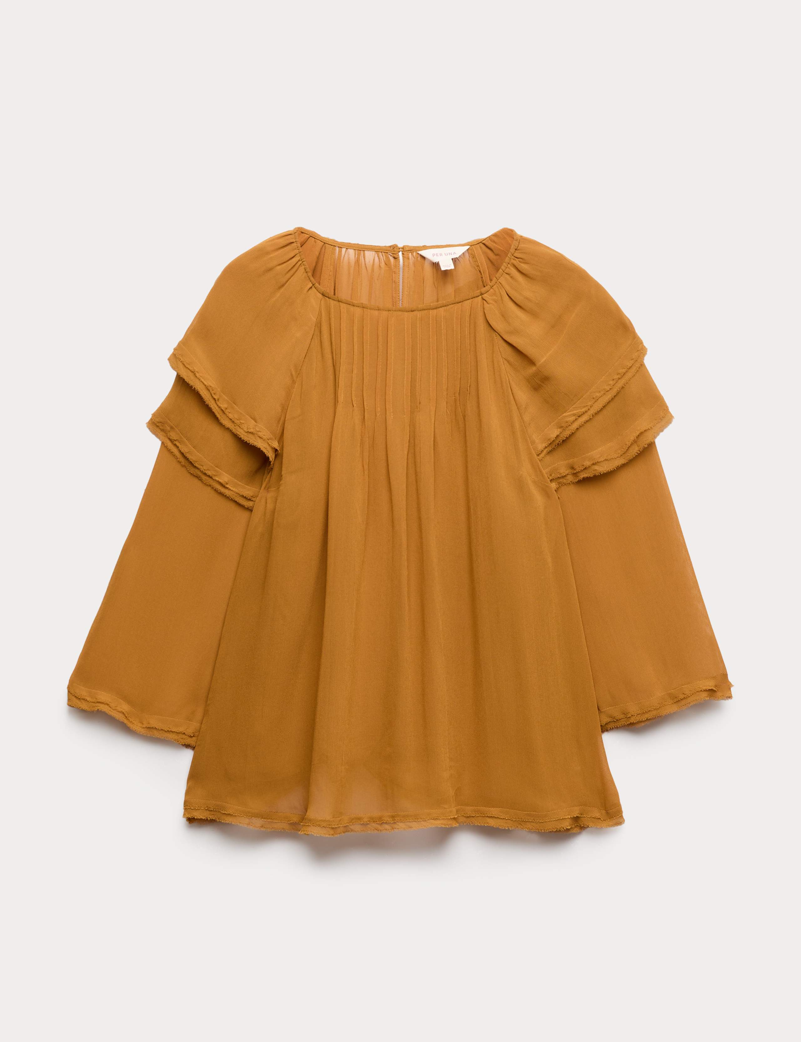 Sheer Ruffle Shoulder Pintuck Blouse