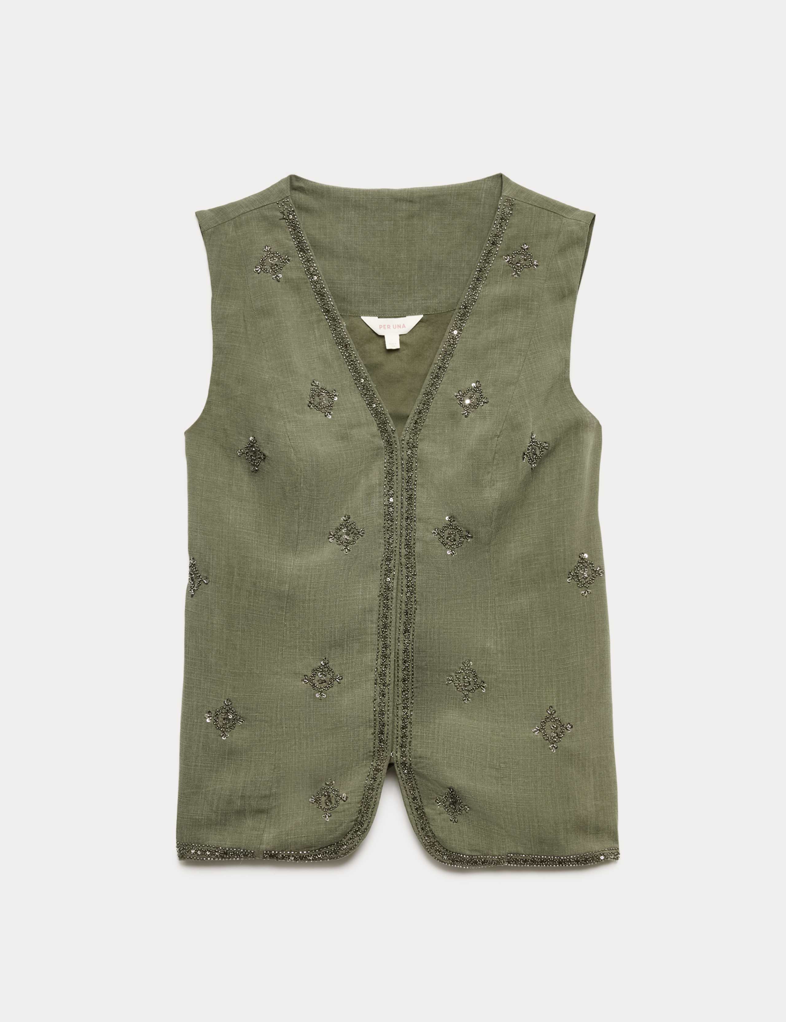 Linen Blend Embellished Waistcoat