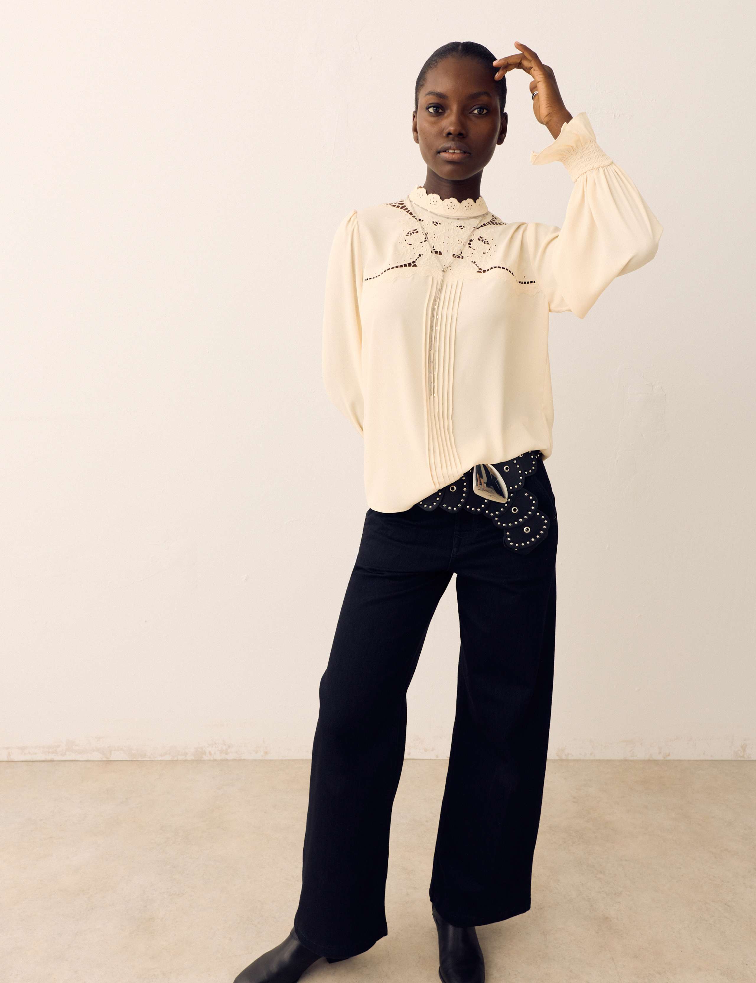 Broderie High Neck Blouse