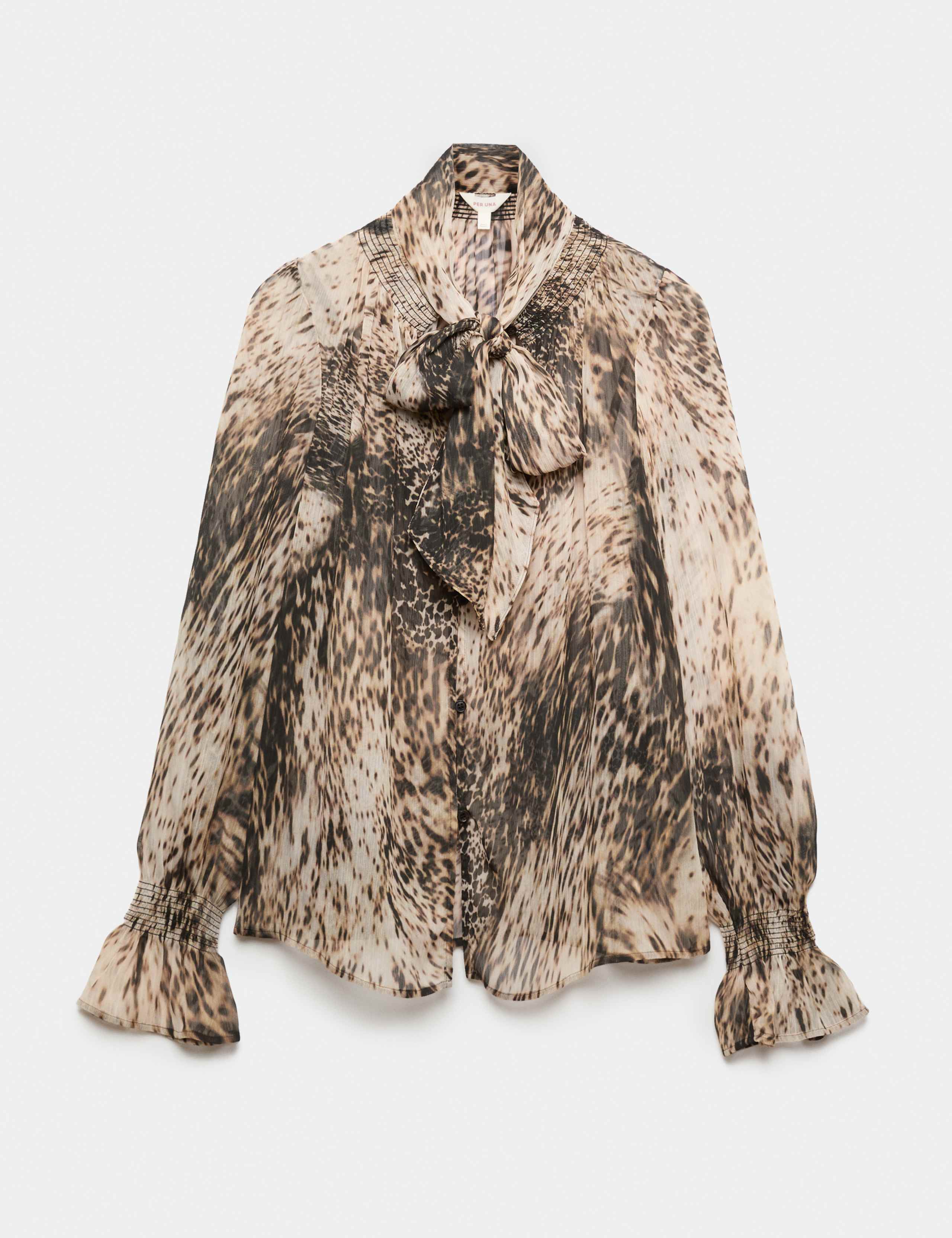 Animal Print Tie Neck Blouse