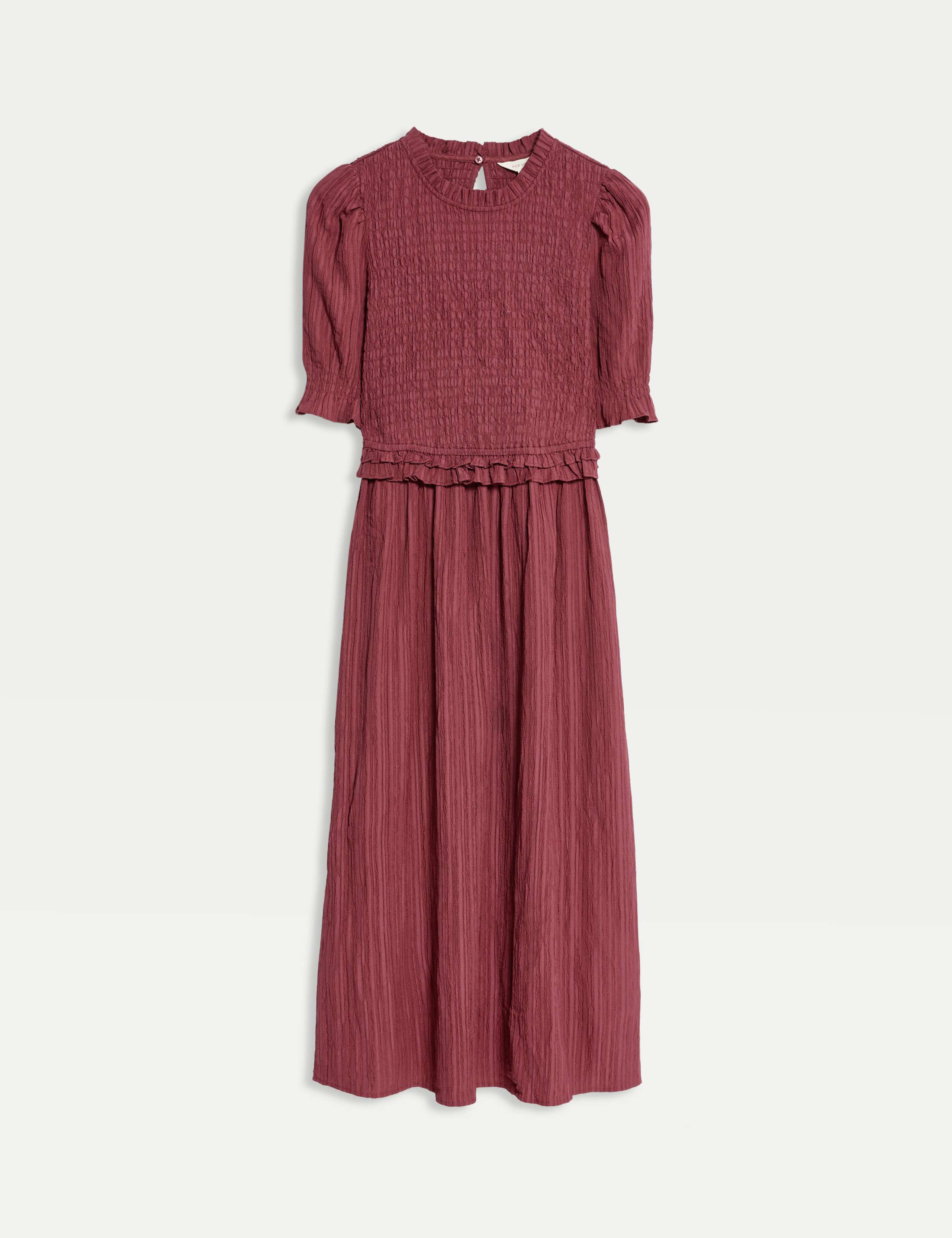 Crew Neck Ruffle Midi Dress