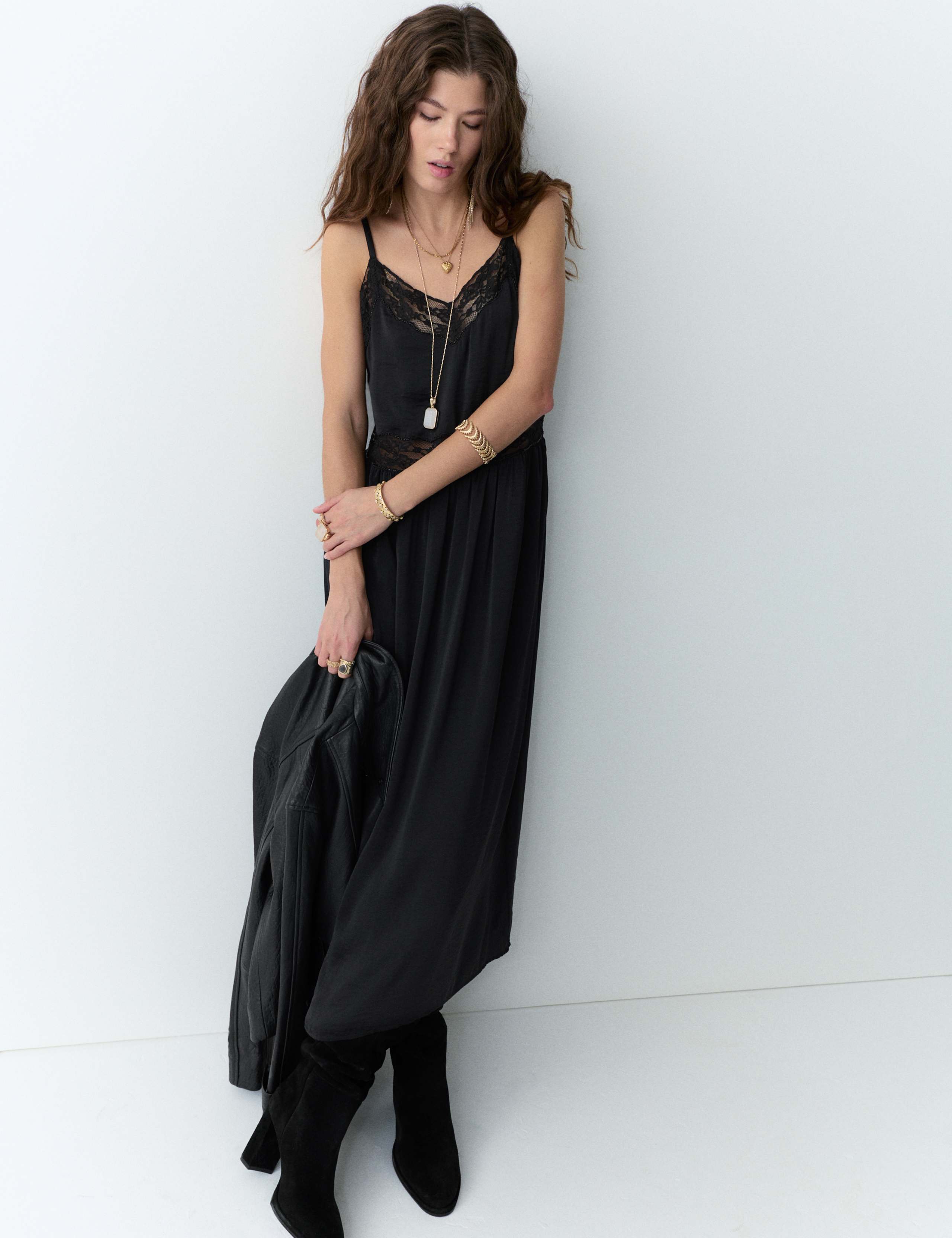 Beaded Lace Midi Cami Slip Dress