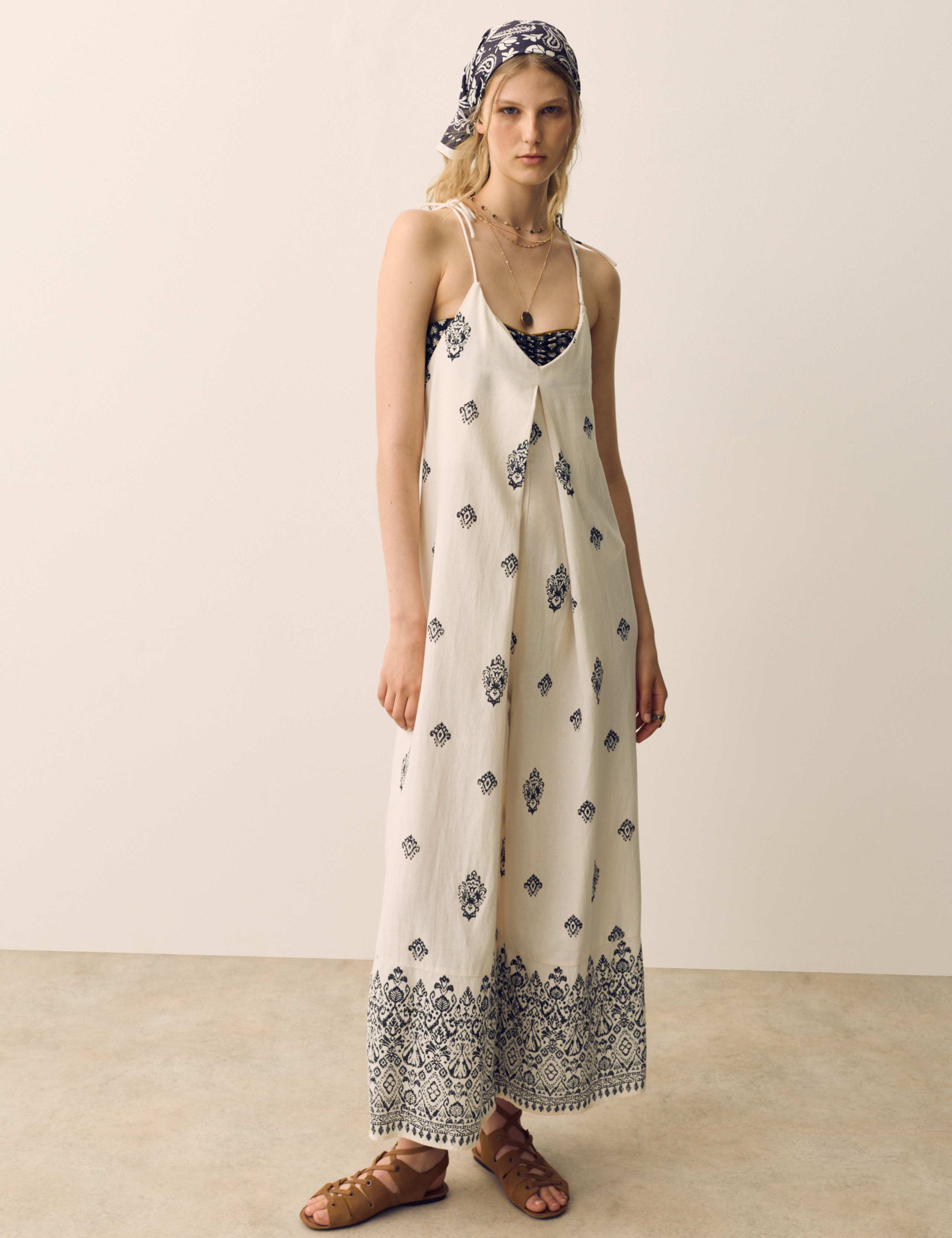 Pure Cotton Printed Strappy Jumpsuit