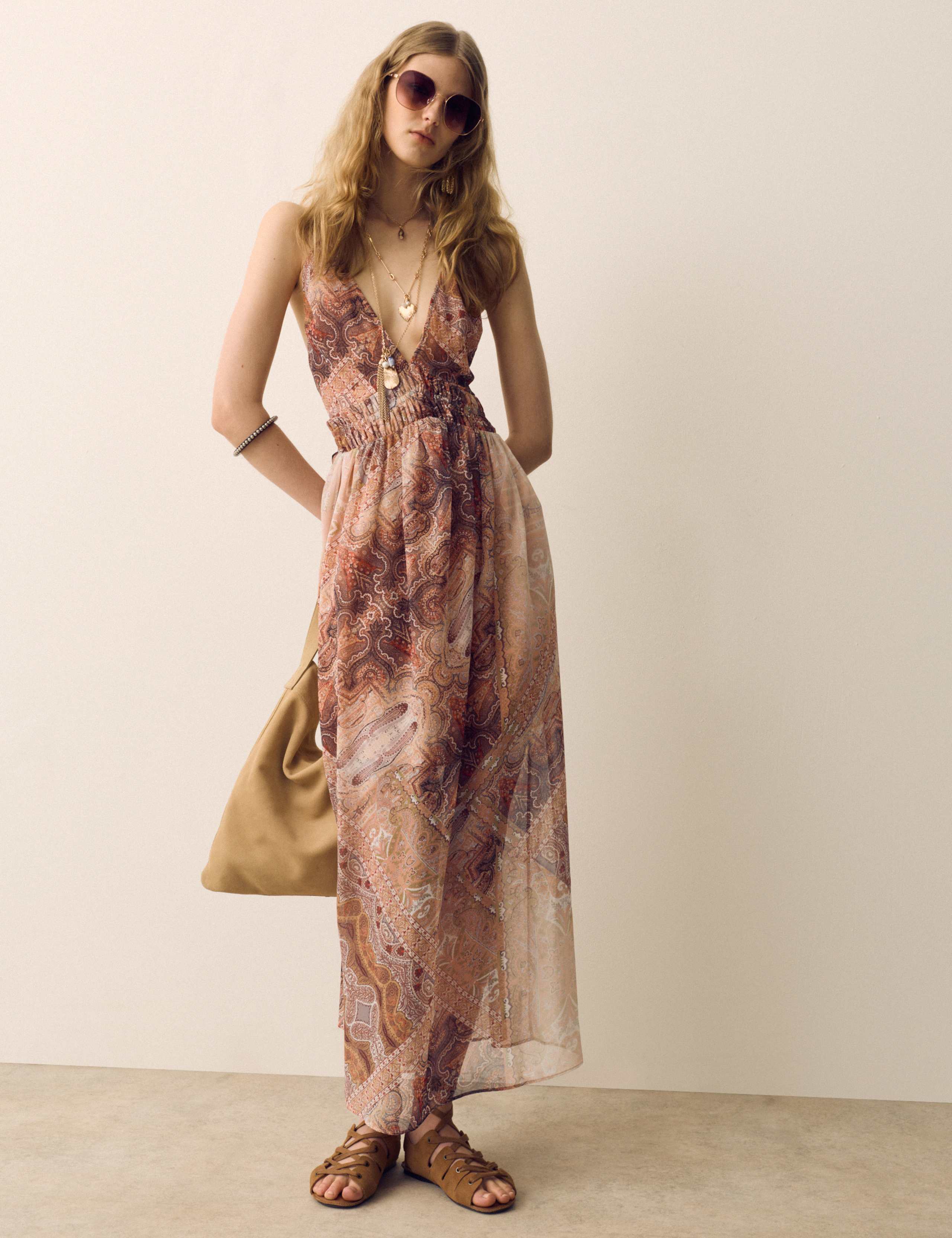 Paisley V-Neck Midaxi Skater Dress