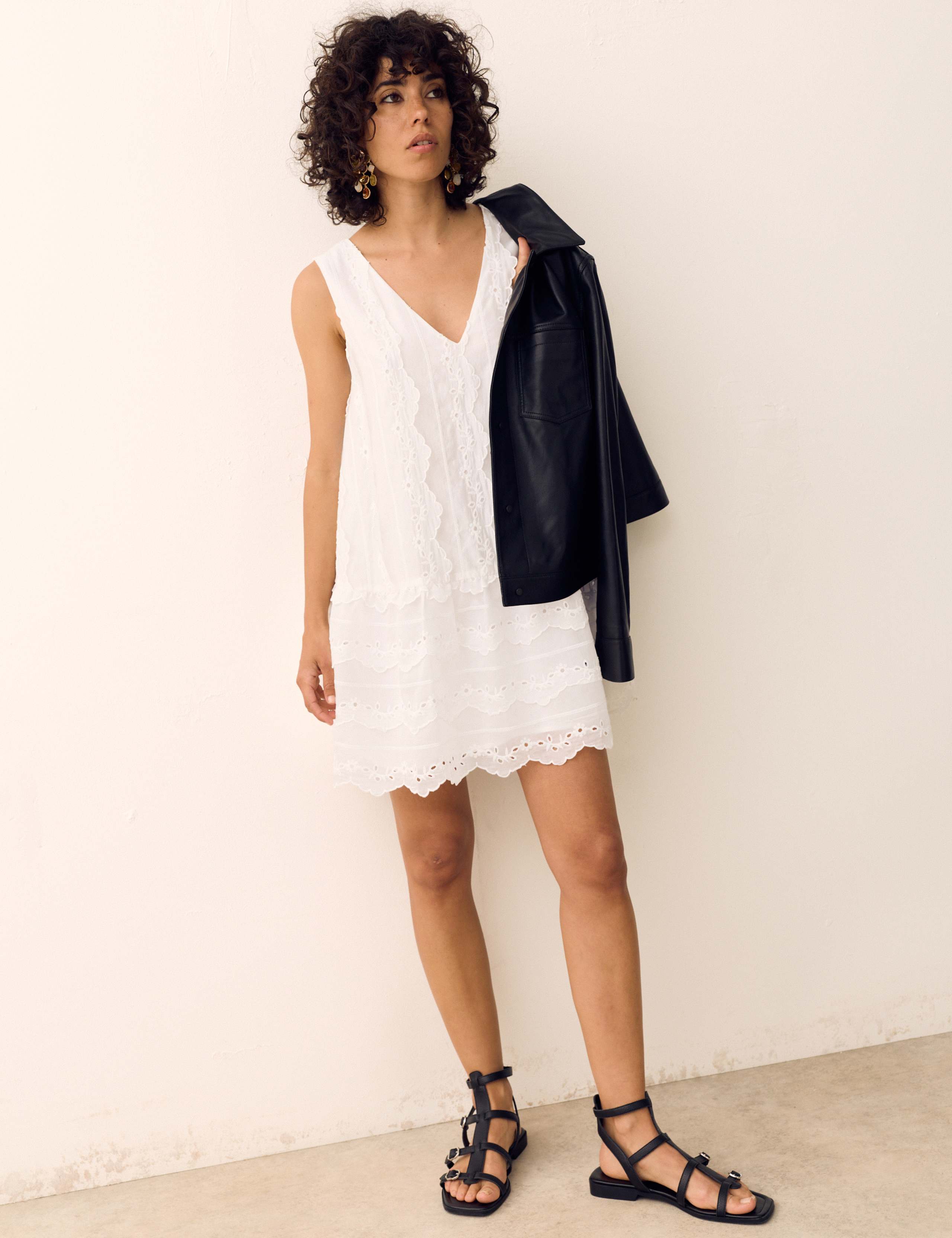 Lyocell Rich Broderie V-Neck Mini Smock Dress