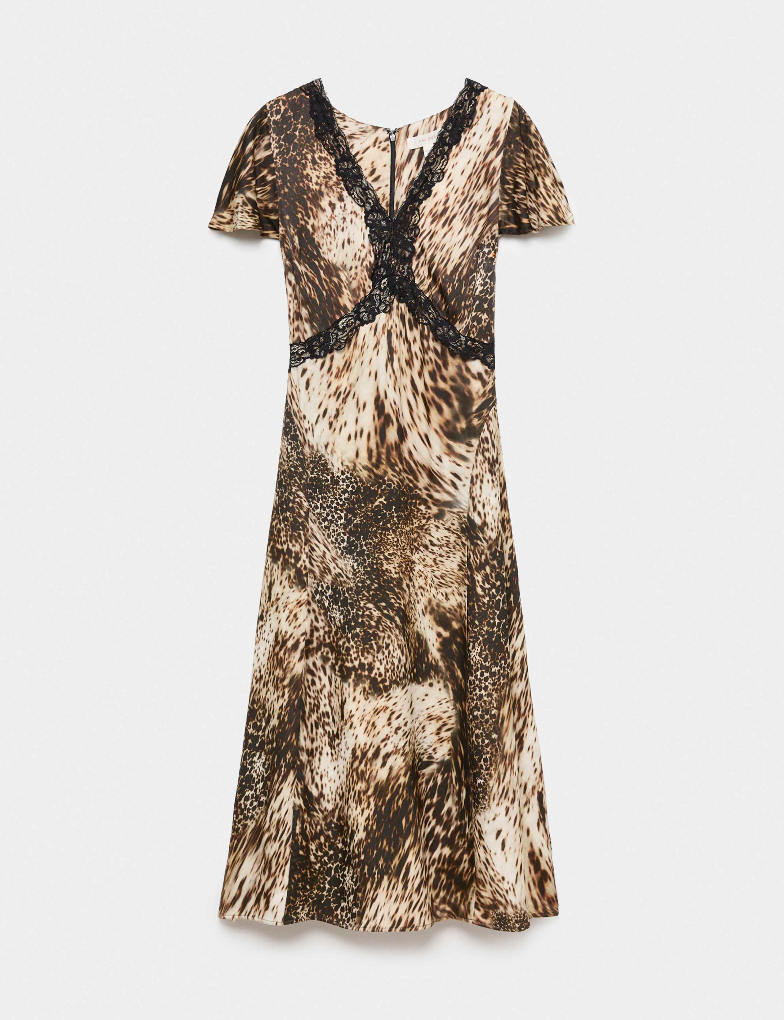 Animal Print Lace Insert Maxi Dress