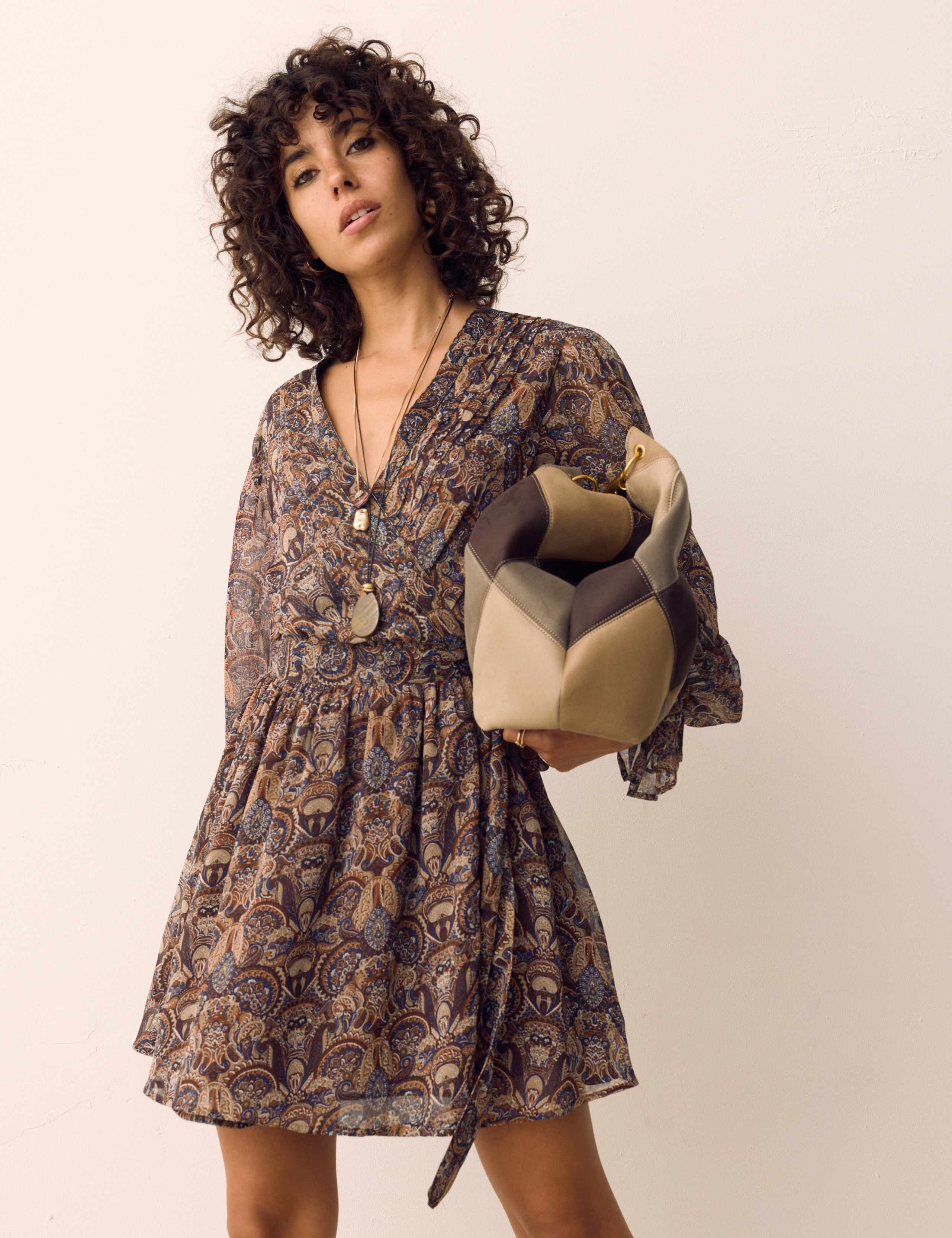 Paisley Floral V Neck Mini Waisted Dress