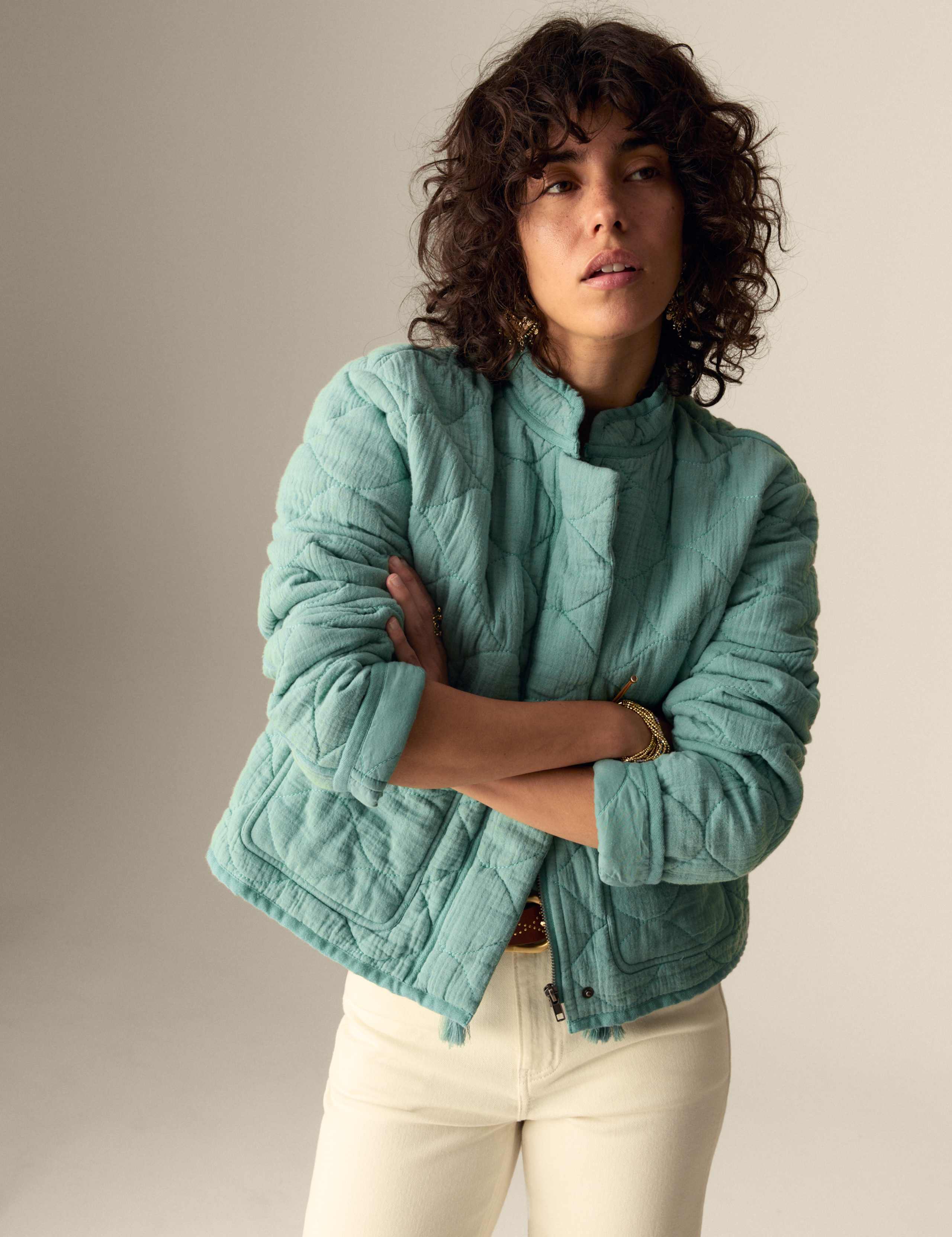 Pure Cotton Quilted Collared Utility Jacket