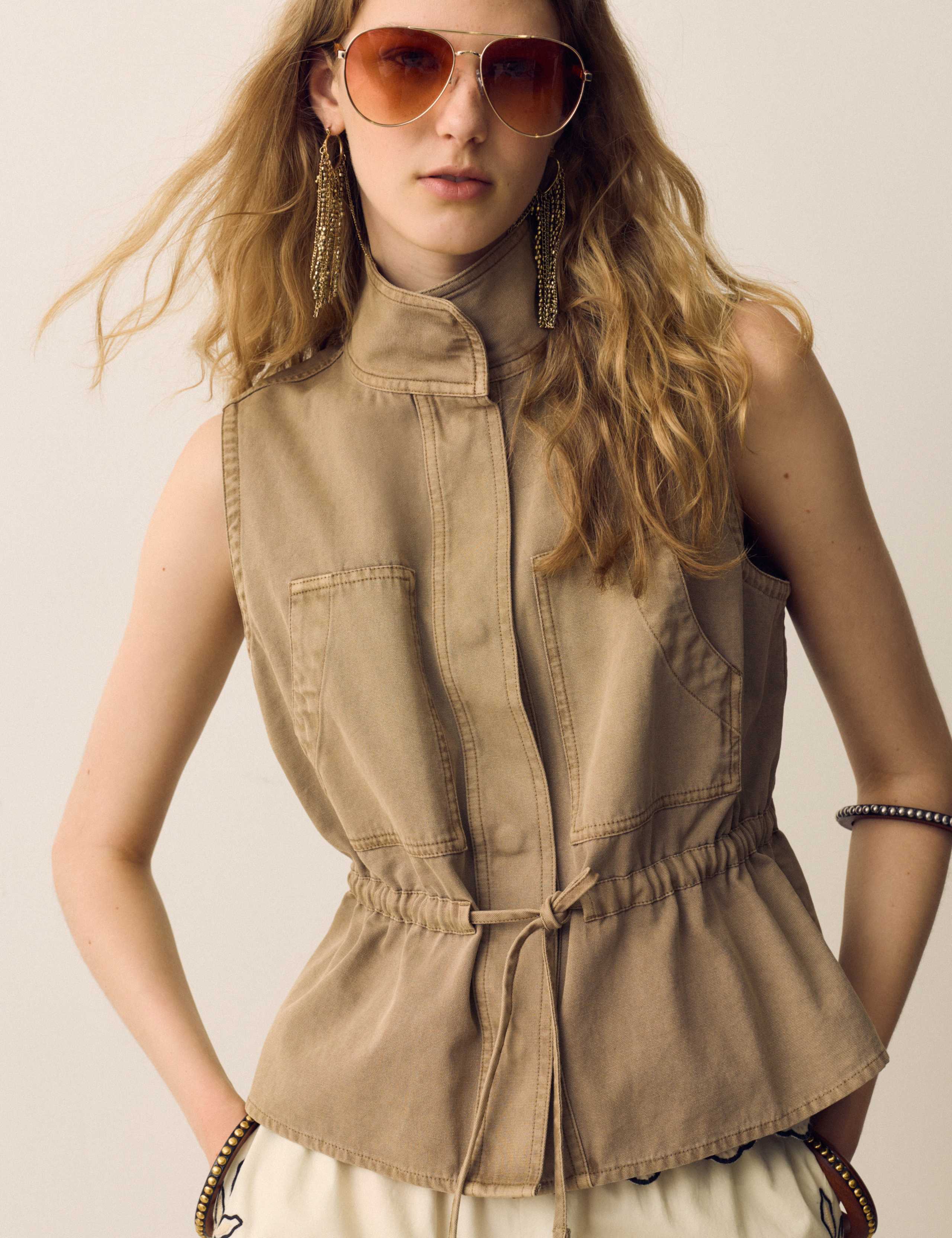 Garment Dyed Tie Waisted Utility Gilet