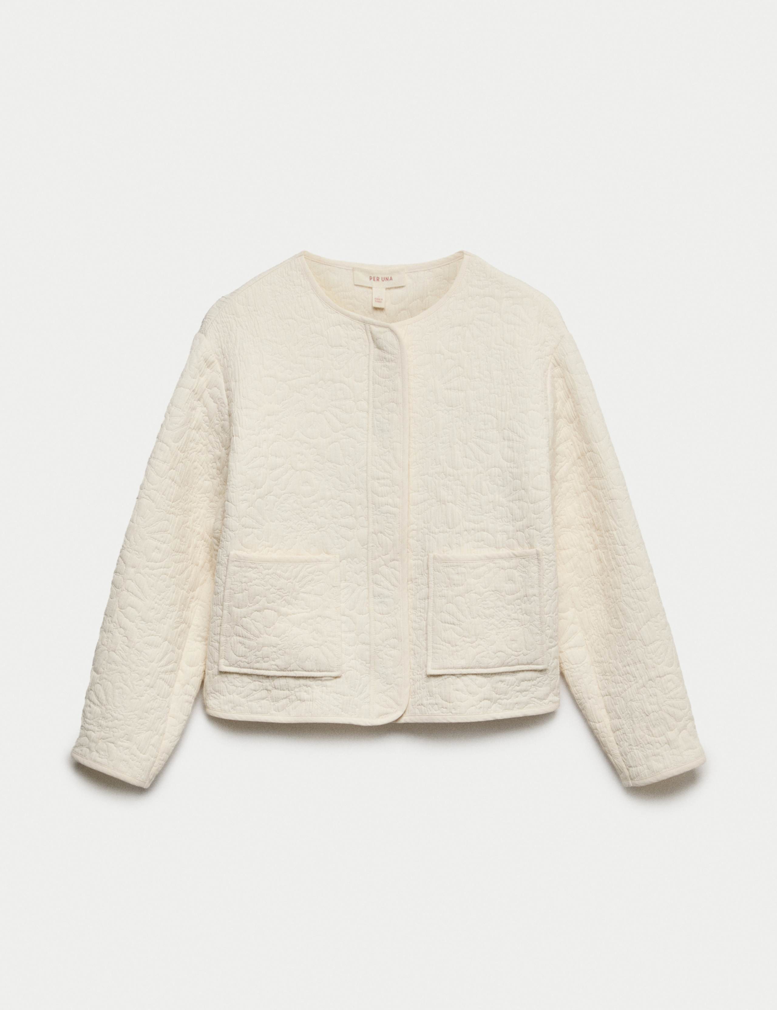 Cotton Blend Quilted Collarless Jacket