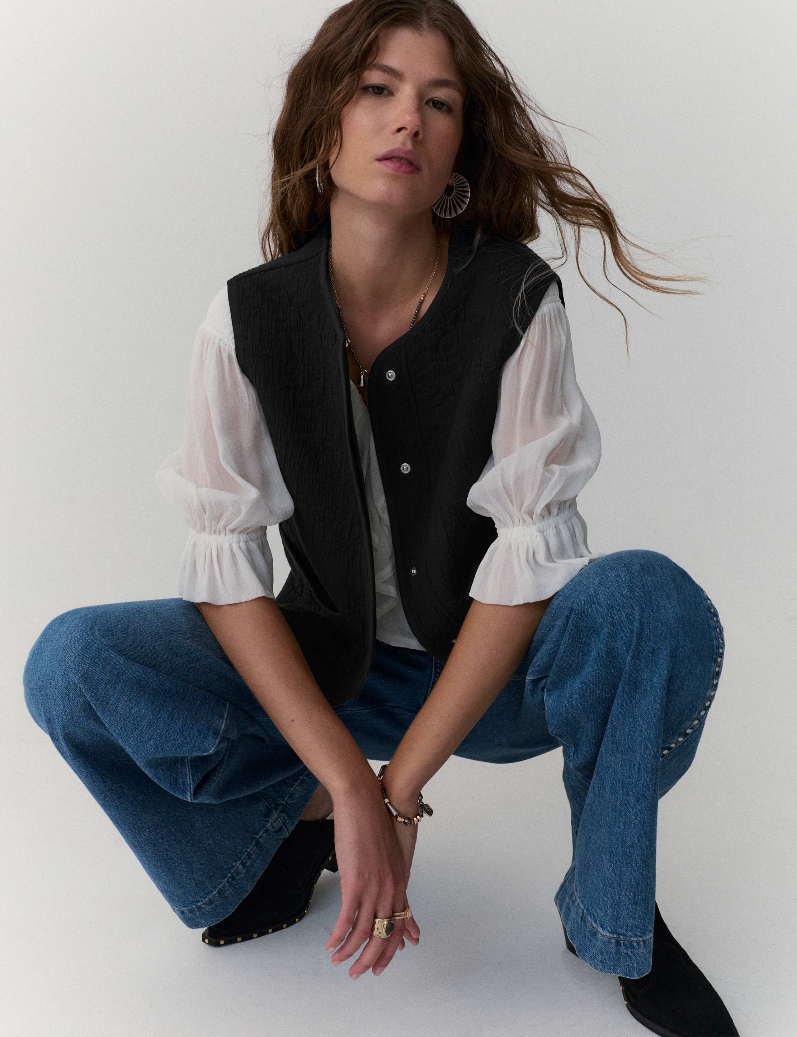 Cotton Blend Quilted Round Neck Gilet