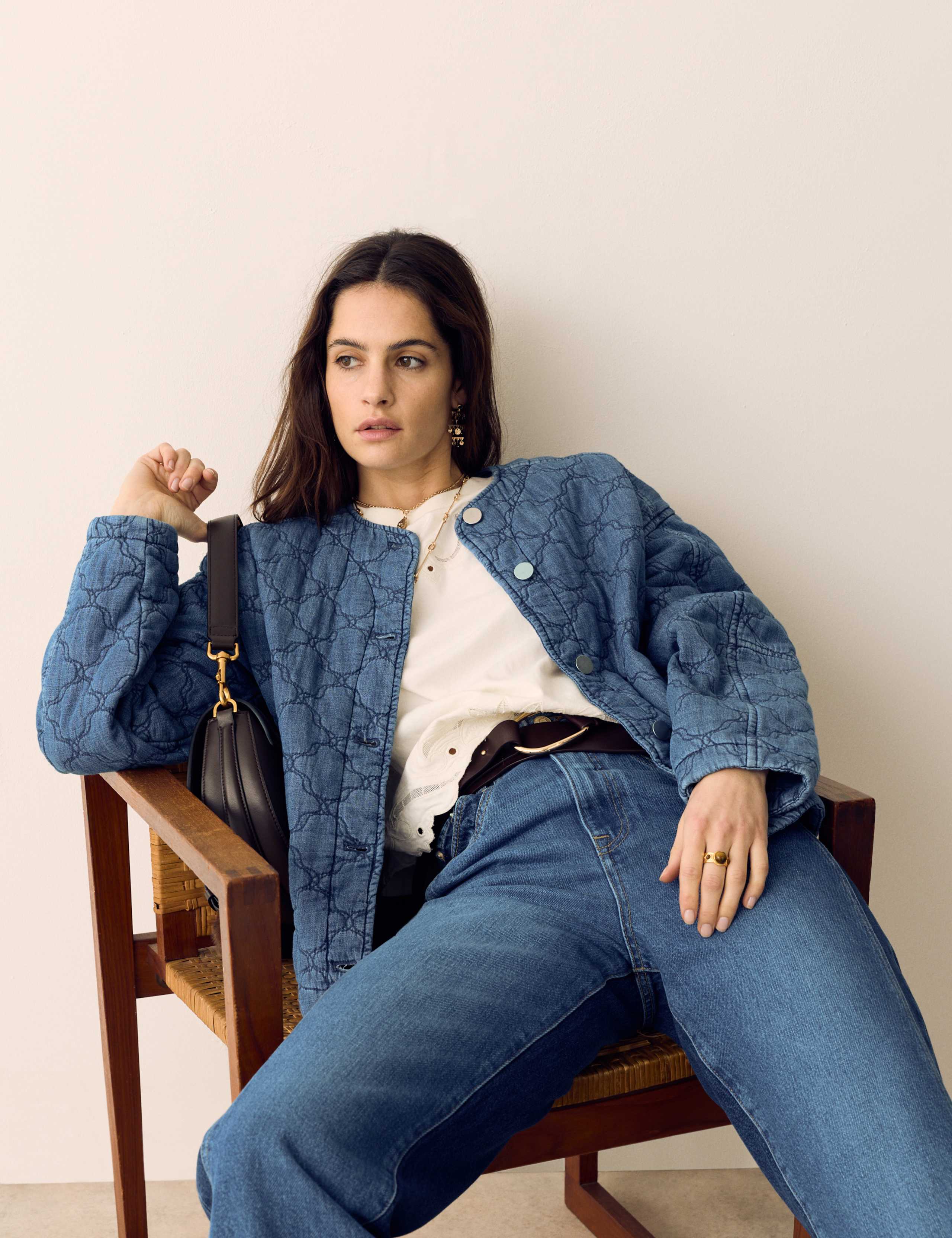 Denim Quilted Bomber Jacket