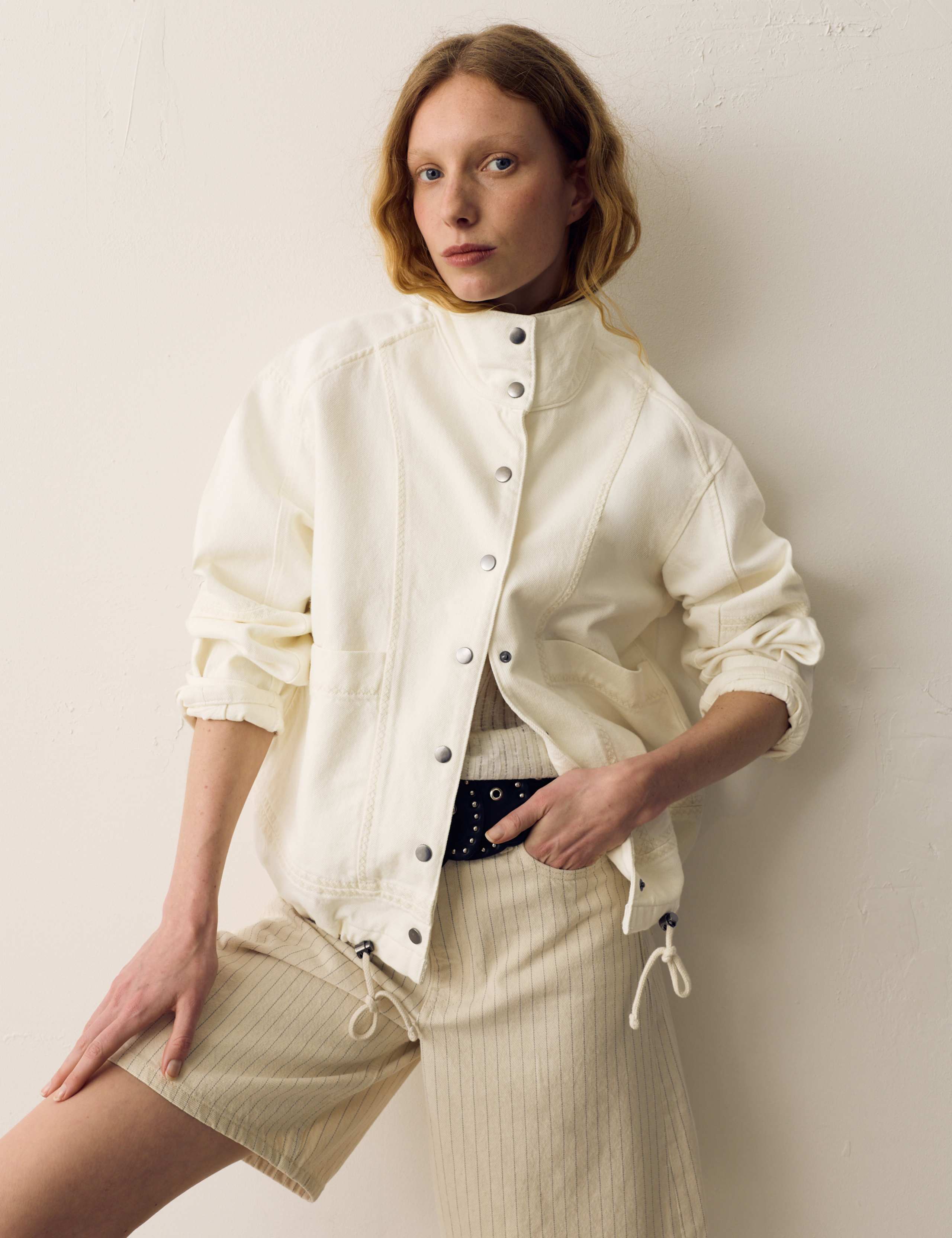 Denim Cross Stitch Casual Utility Jacket