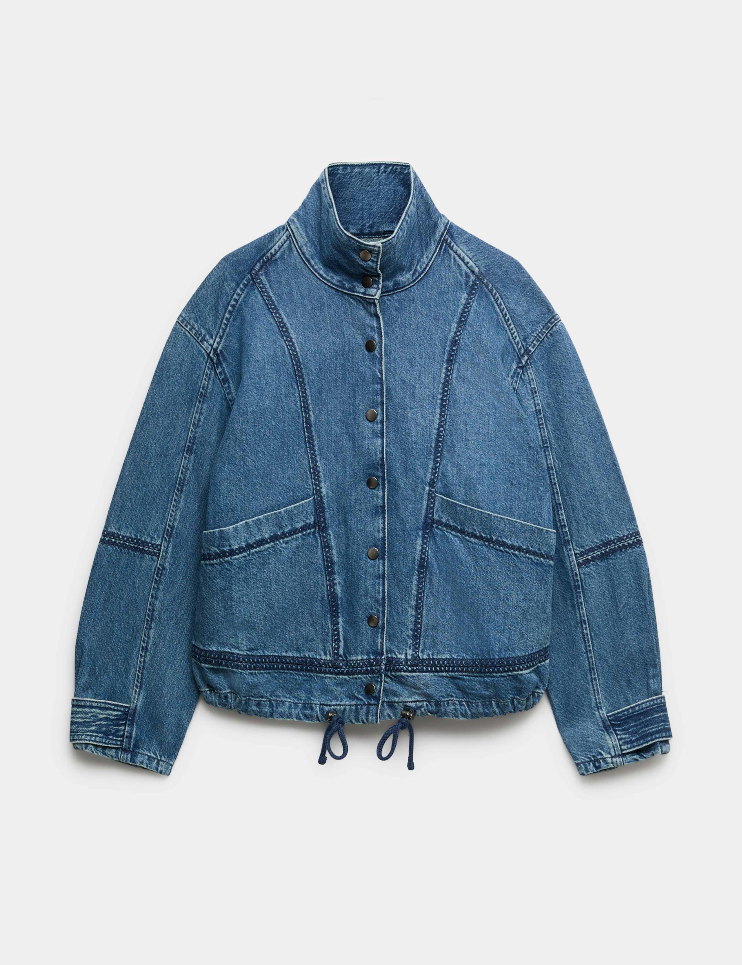 Denim Cross Stitch Casual Utility Jacket