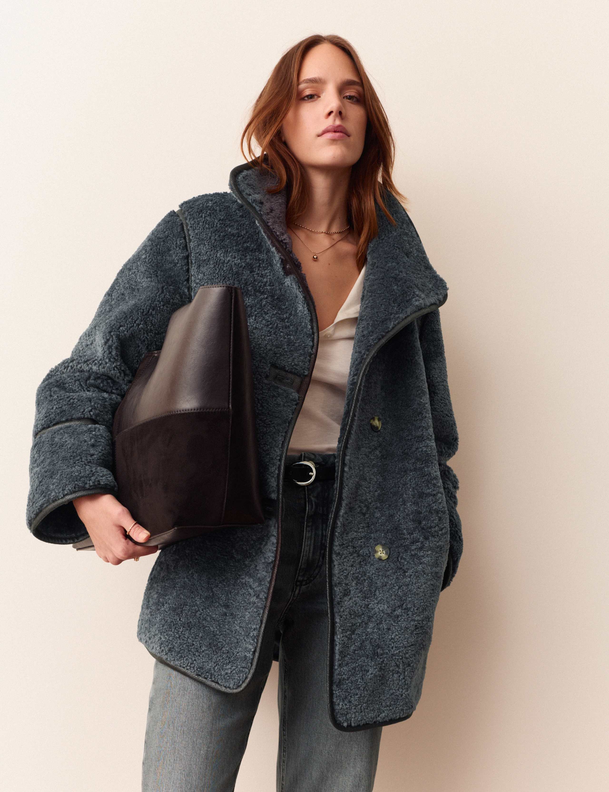 Borg Textured Funnel Neck Coat