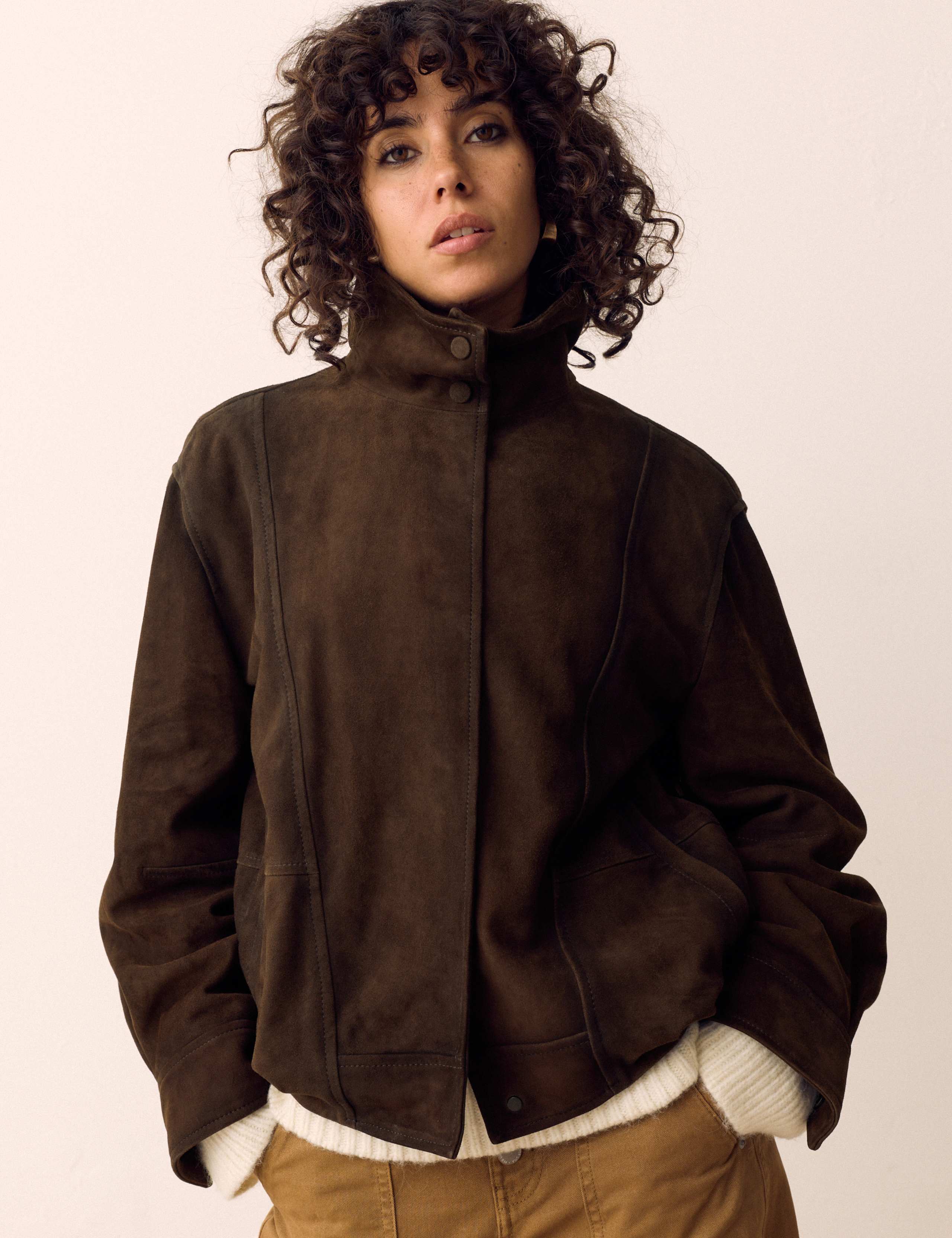 Suede Funnel Neck Short Jacket